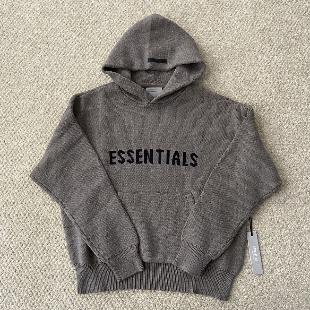 Fear of god online essentials knit hoodie taupe