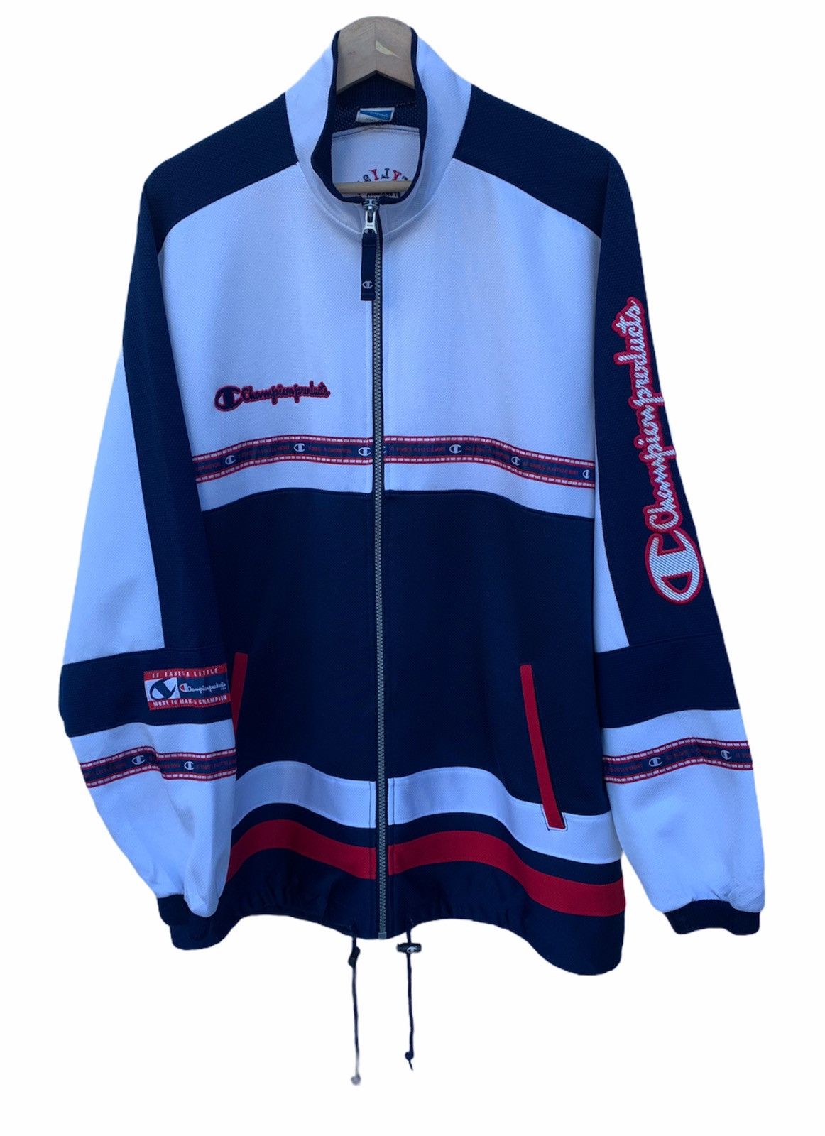 Champion blue track jacket deals