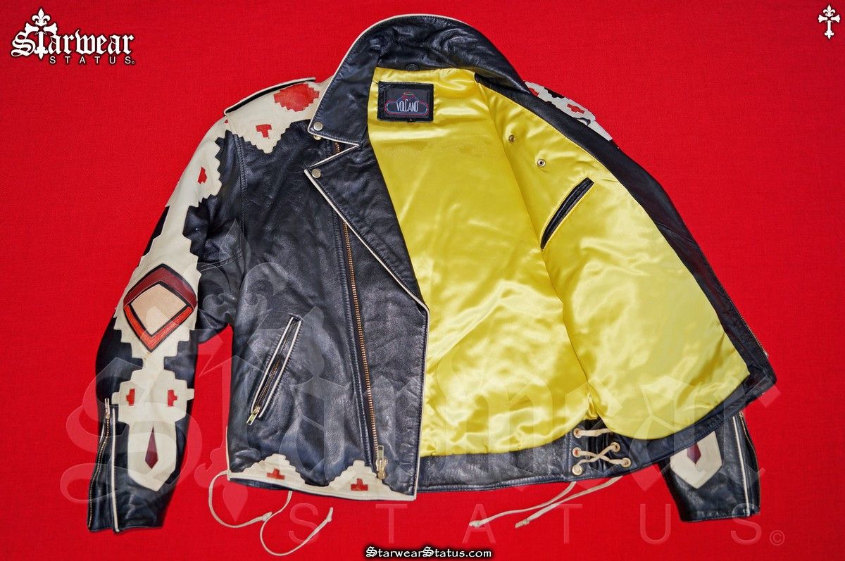 80s VOLCANO AMERICAN INDIAN CHIEF LEATHER BIKER JACKET 
