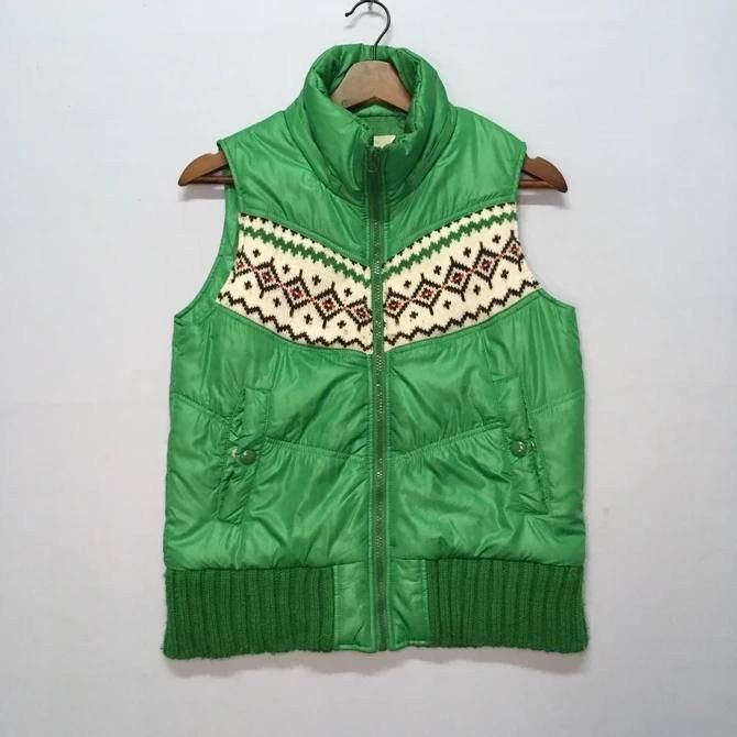 image of Time Step Navajo Native Style Puffer Zipper Vest in Green, Men's (Size Small)