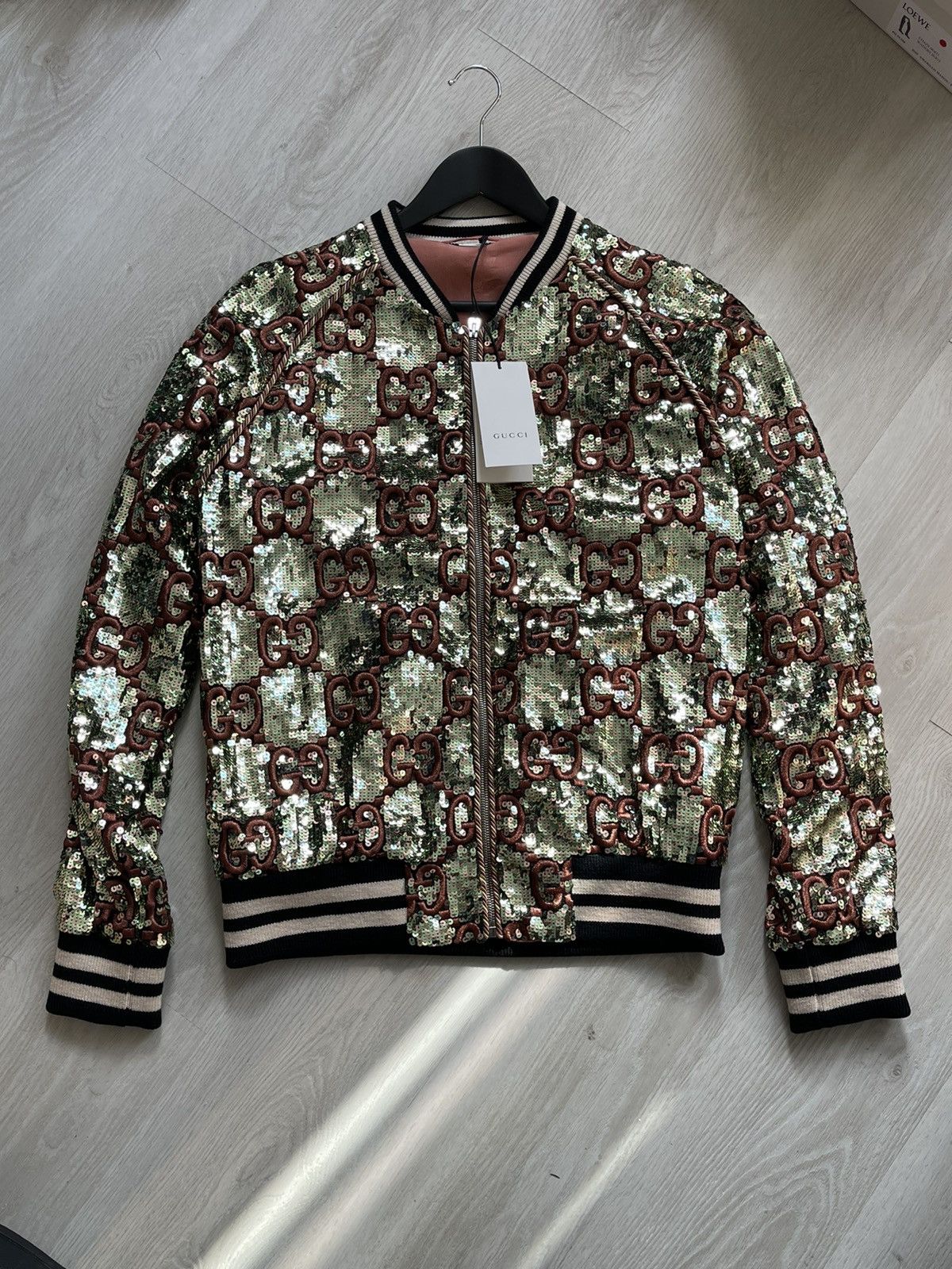 Gucci Green GG Sequin Bomber Jacket Grailed