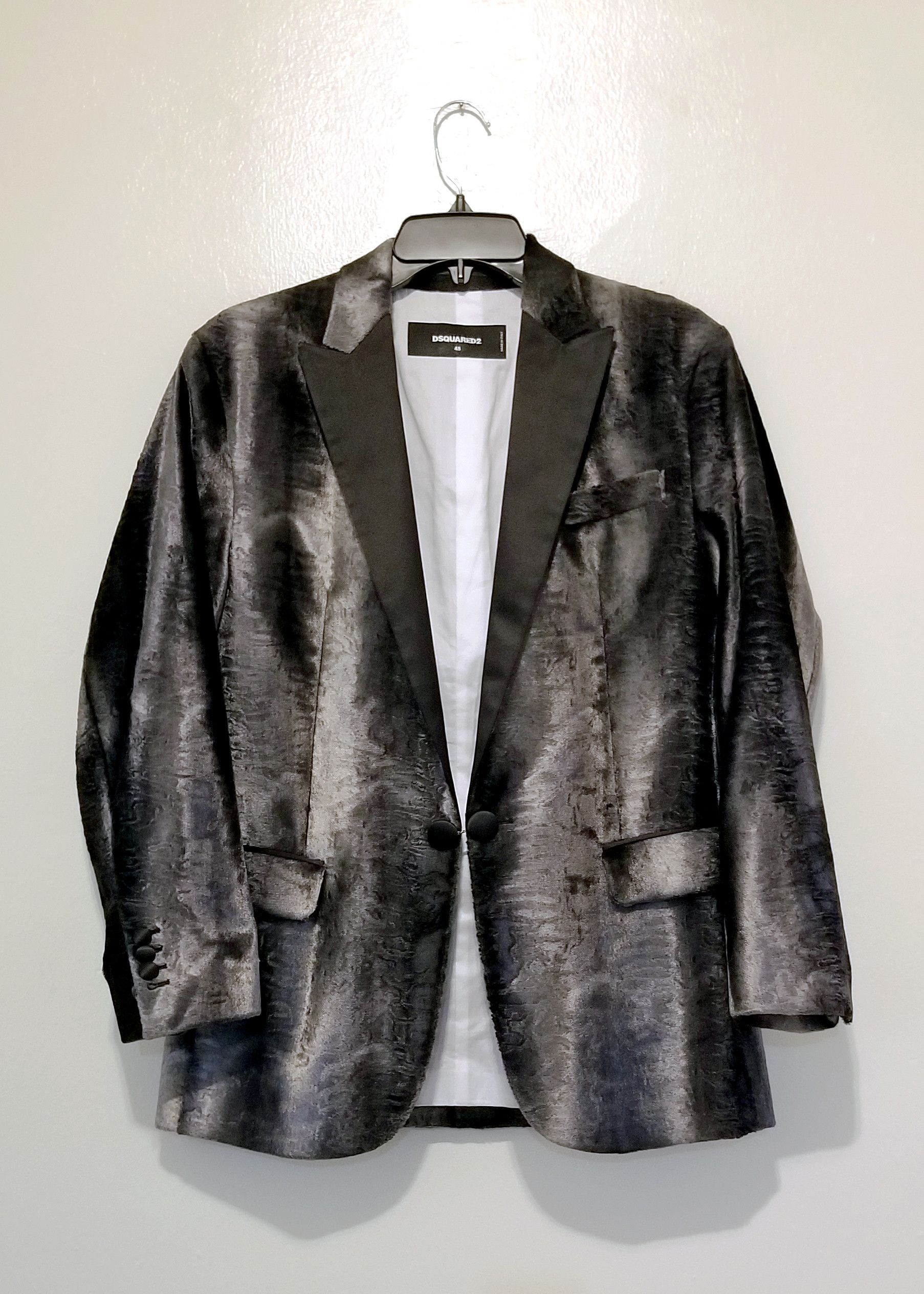Dsquared2 Astrakhan Effect Grey Velvet Tux Size 48S - 1 Thumbnail