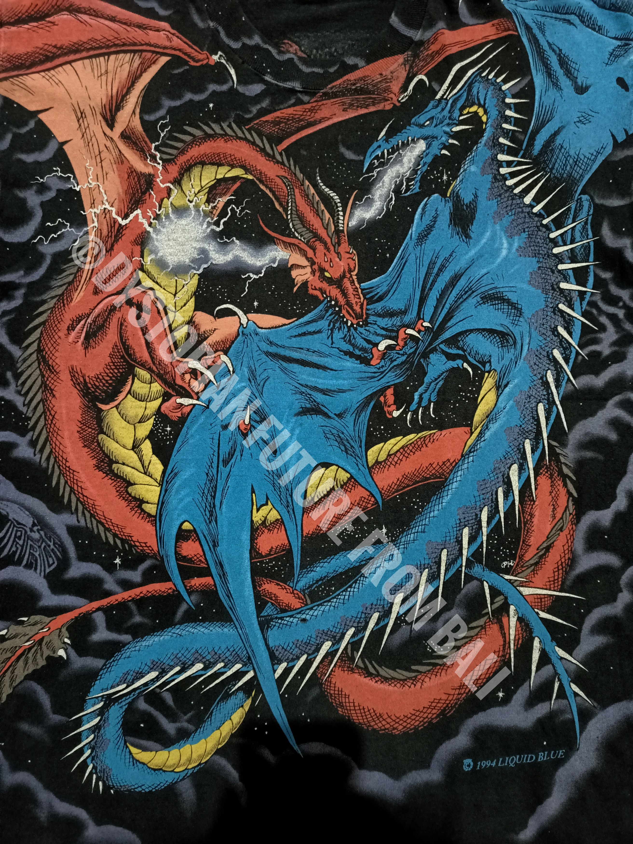 Liquid Blue Vtg 1994 Liquid Blue Duelling Dragons All Over Print Tshirt Size US XL / EU 56 / 4 - 3 Thumbnail
