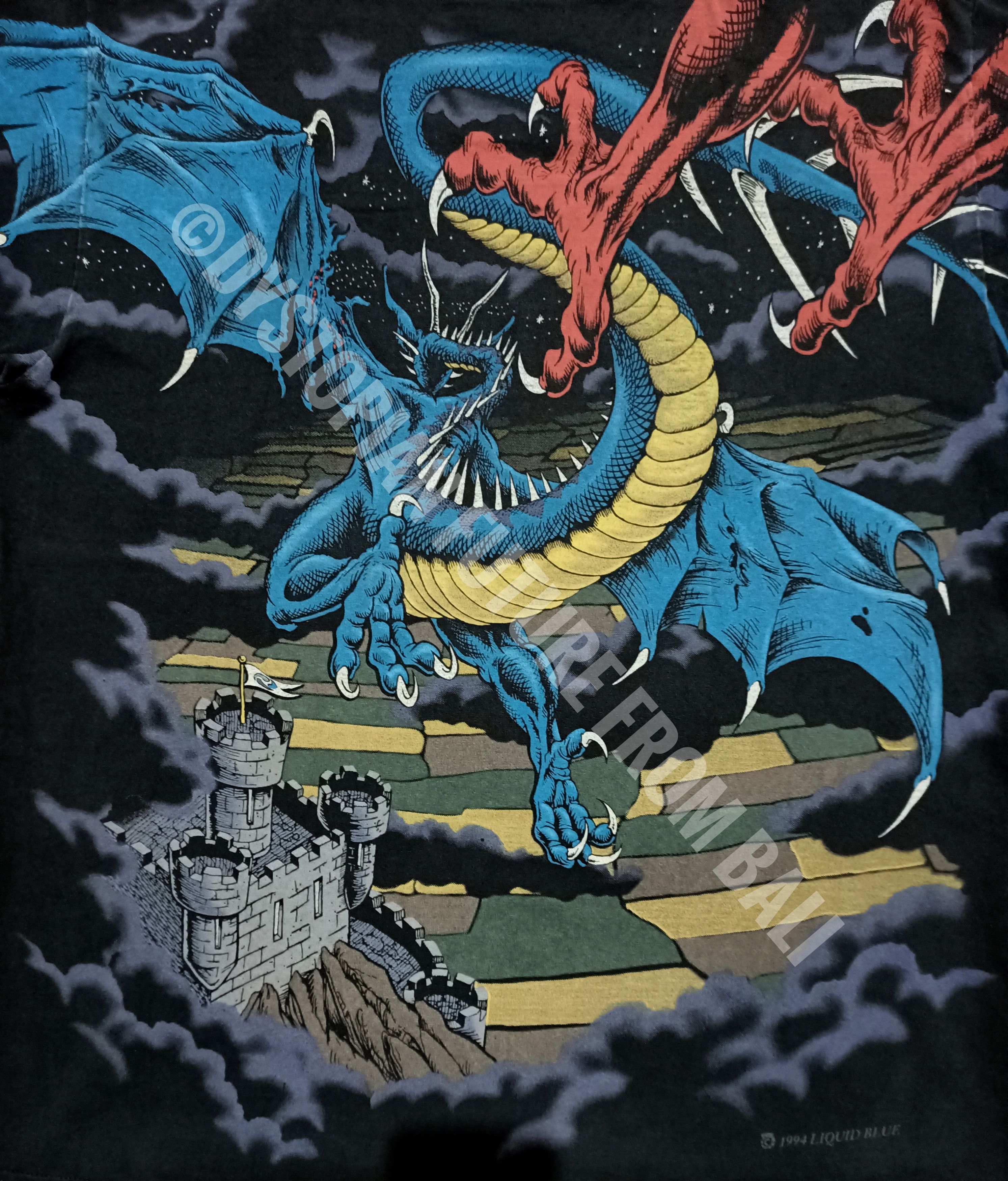 Liquid Blue Vtg 1994 Liquid Blue Duelling Dragons All Over Print Tshirt Size US XL / EU 56 / 4 - 4 Thumbnail
