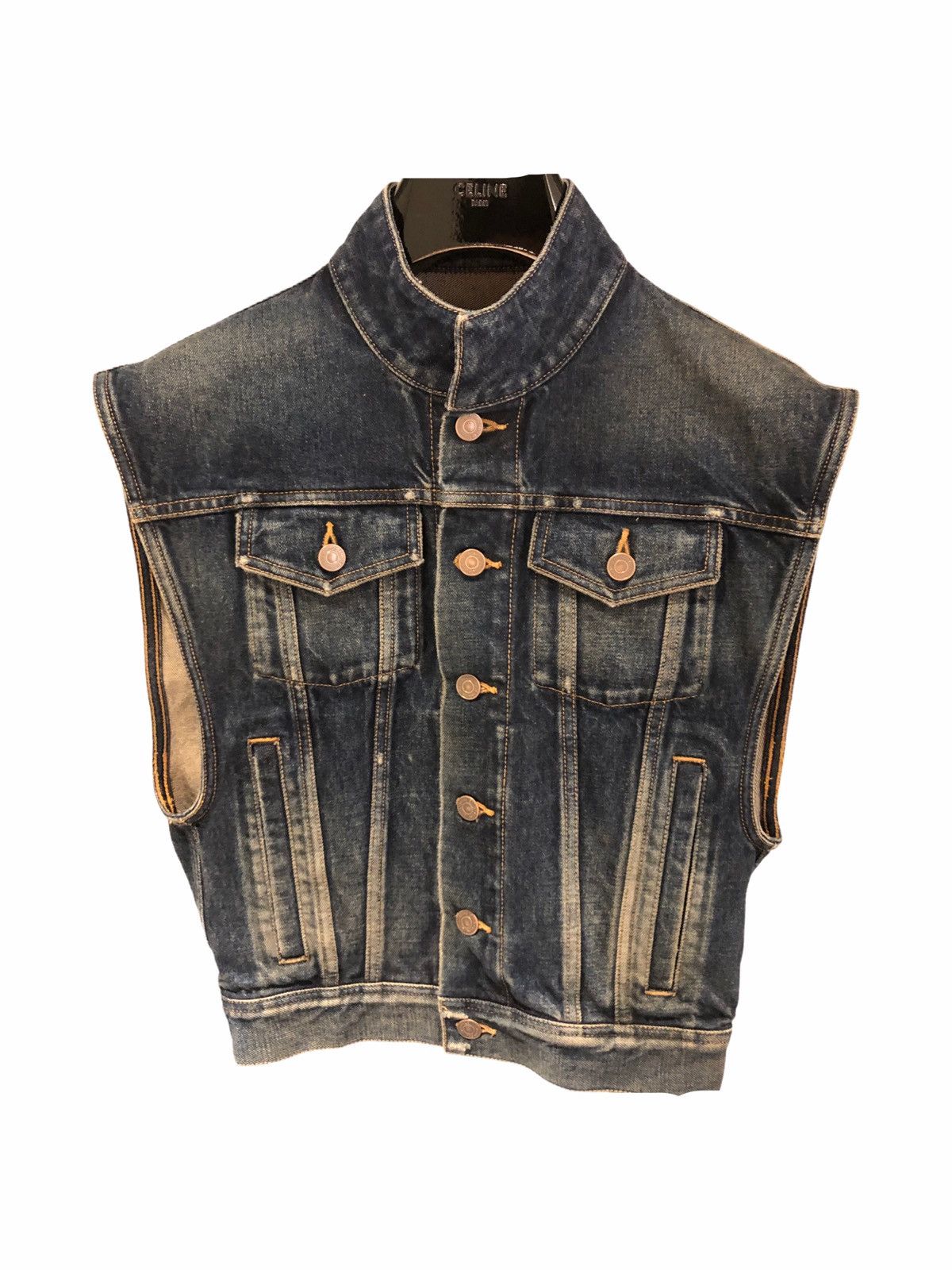 Celine Rigid Distress Indigo Sleeveless Vest