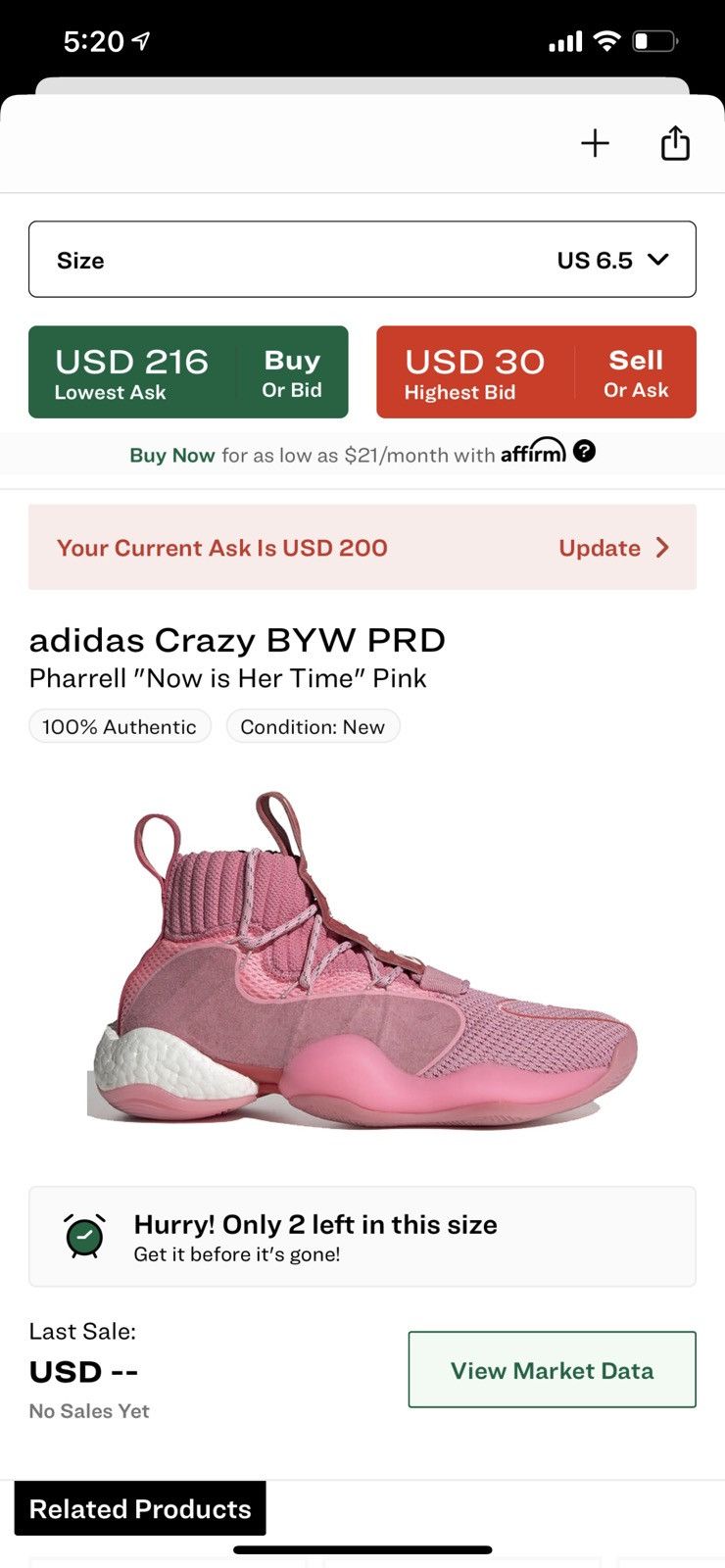Adidas Pharrell x Crazy BYW X Hyper Pink 2019 Size US 6.5 / EU 39-40 - 9 Thumbnail