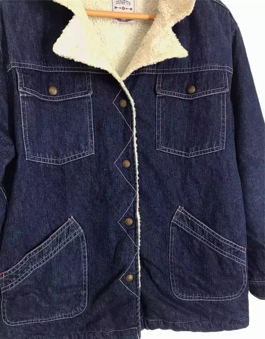 Japanese Brand Vintage DENIFITS Sherpa Denim Trucker Jacket Size US L / EU 52-54 / 3 - 4 Thumbnail
