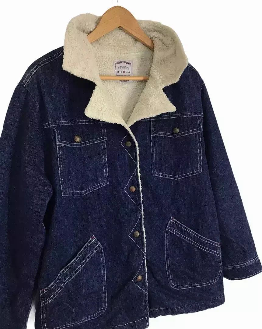 Japanese Brand Vintage DENIFITS Sherpa Denim Trucker Jacket Size US L / EU 52-54 / 3 - 3 Thumbnail