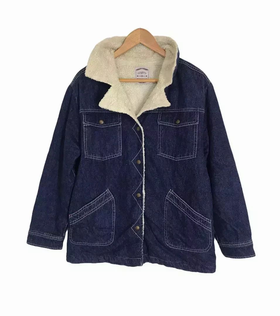 Japanese Brand Vintage DENIFITS Sherpa Denim Trucker Jacket Size US L / EU 52-54 / 3 - 1 Thumbnail