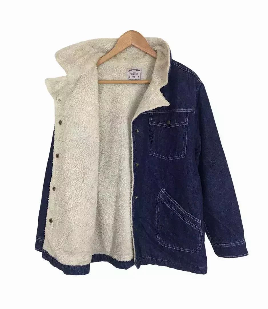 Japanese Brand Vintage DENIFITS Sherpa Denim Trucker Jacket Size US L / EU 52-54 / 3 - 2 Thumbnail