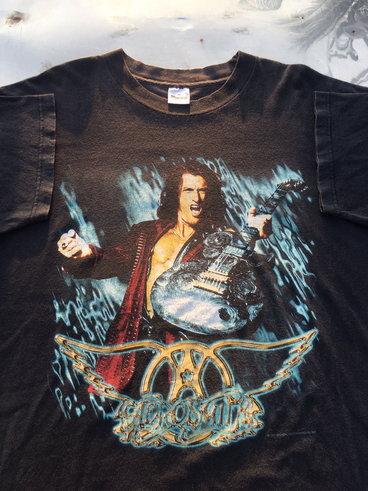 Tee-shirt Vintage Aerosmith Années 90 – Taille L, Gris, Occasion Très Bon état, Single Stitch