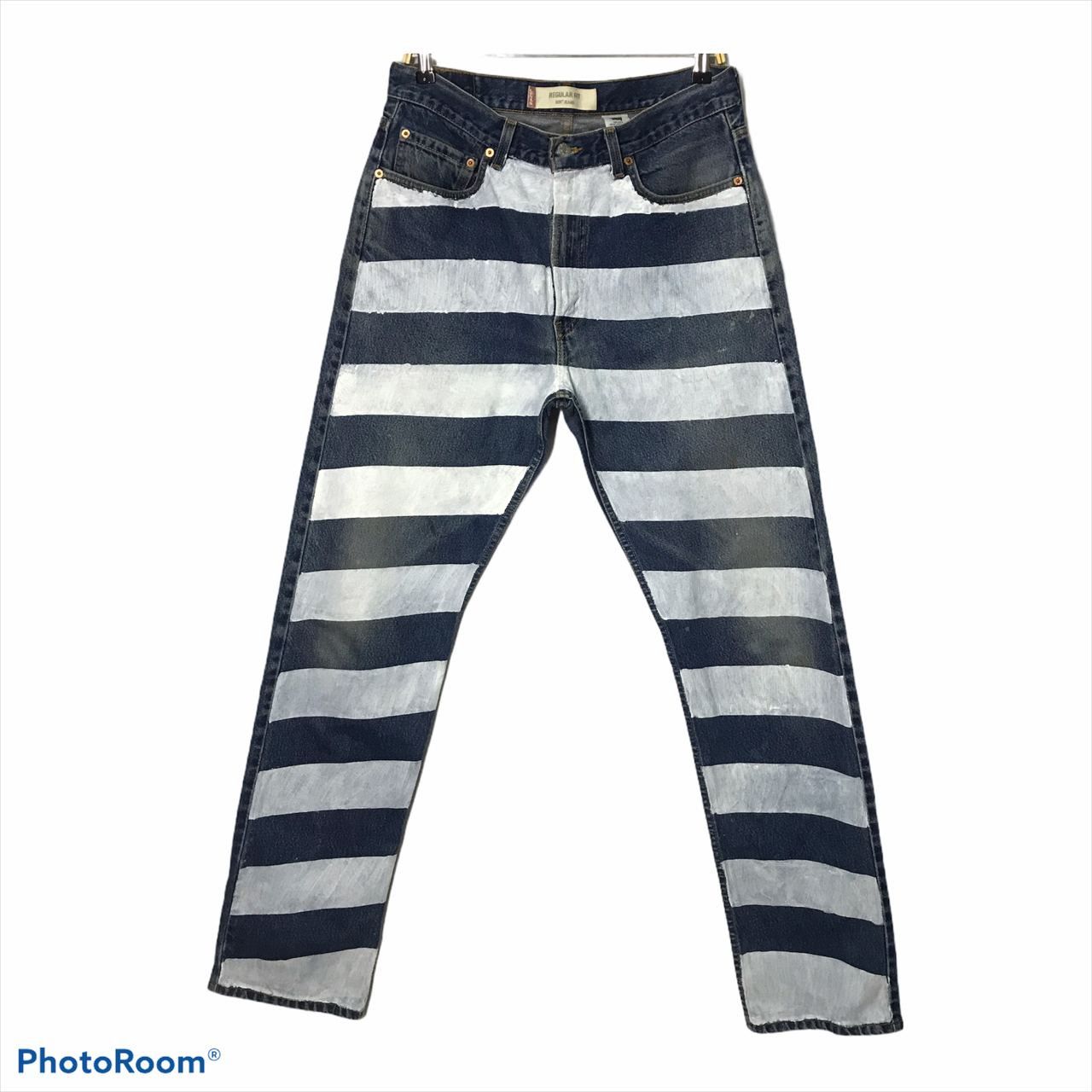 Levi's Vintage Clothing 🔥 Vintage Levi's 505 Regular Fit Striped Design Jeans Size US 34 / EU 50 - 1 Thumbnail