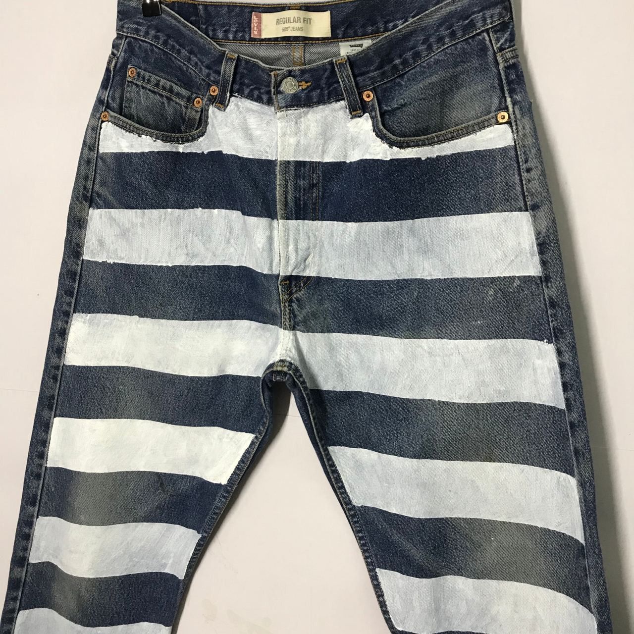 Levi's Vintage Clothing 🔥 Vintage Levi's 505 Regular Fit Striped Design Jeans Size US 34 / EU 50 - 3 Thumbnail