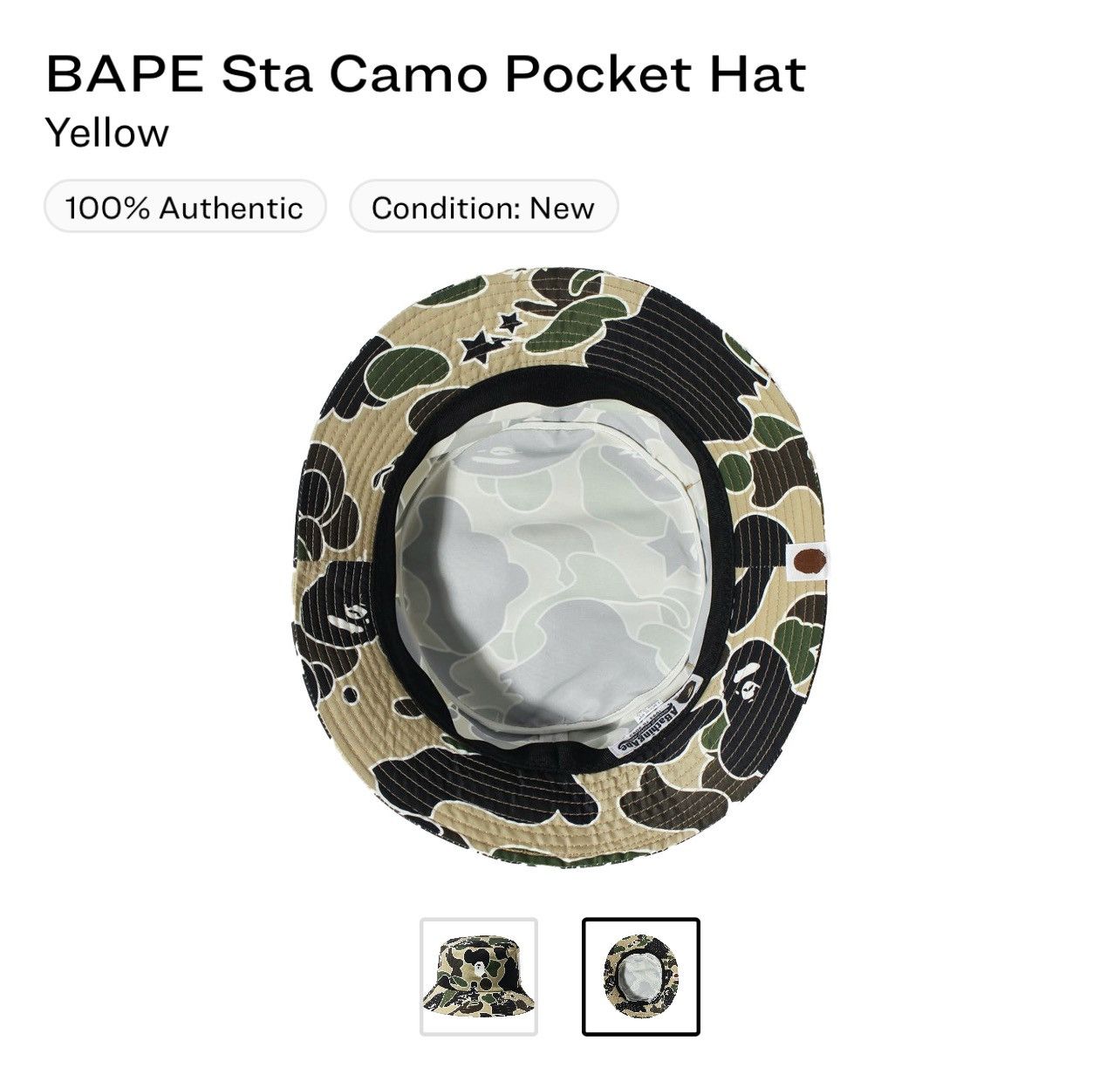 Bape BAPE STA CAMO POCKET OLIVE GREEN BUKCET HAT CAP Size ONE SIZE - 2 Thumbnail