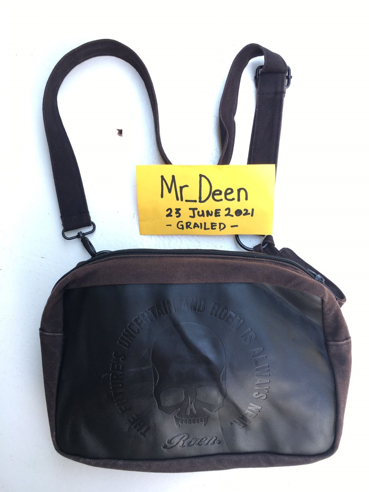 Roen The FutureS Uncertain & Roen Is Always Near Sling Bag in Brown, Men's
