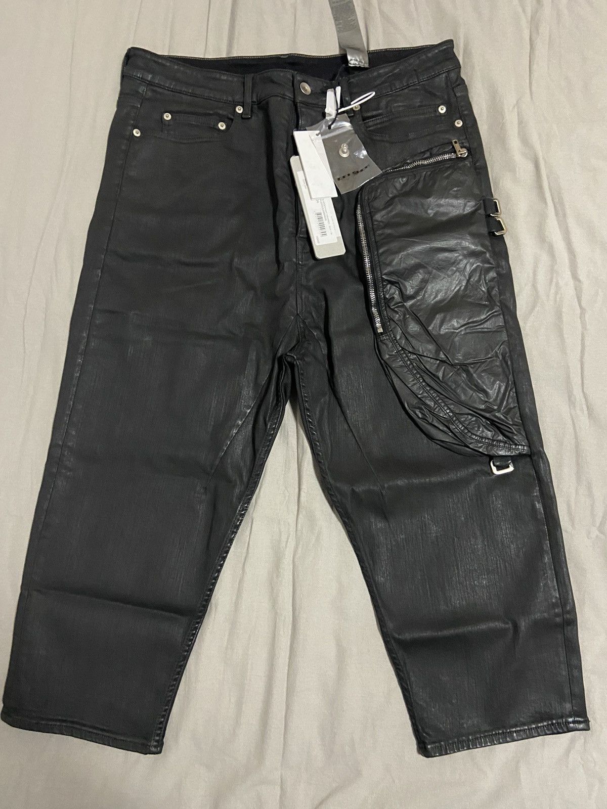 Rick Owens Drkshdw 20ss Tapered Bladder Black Wax Zip Pocket Cropped Pants Size US 34 / EU 50 - 3 Thumbnail