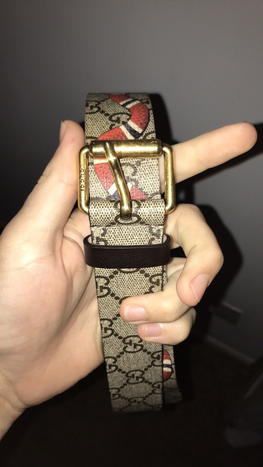 Men's Gucci GG Supreme belt w/ Kingsnake print for Sale in