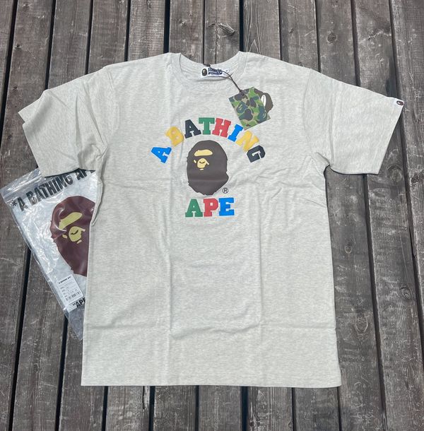 Bape Bape Multi Color Letters College Tee Grey - XL | Grailed