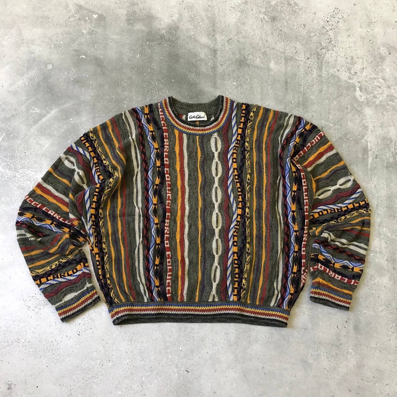 Pull Vintage Carlo Colucci Noir Et Orange - Taille M - Style Décontracté Rétro