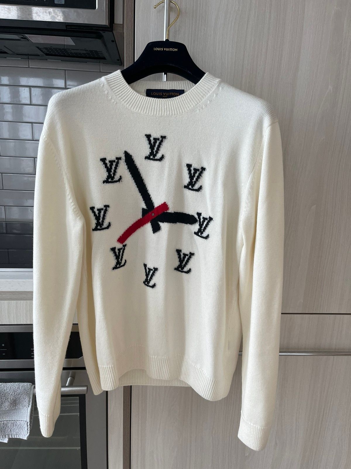 Louis Vuitton Virgil Abloh Clock Intarsia Knit Shirt Sweater Size Large  White
