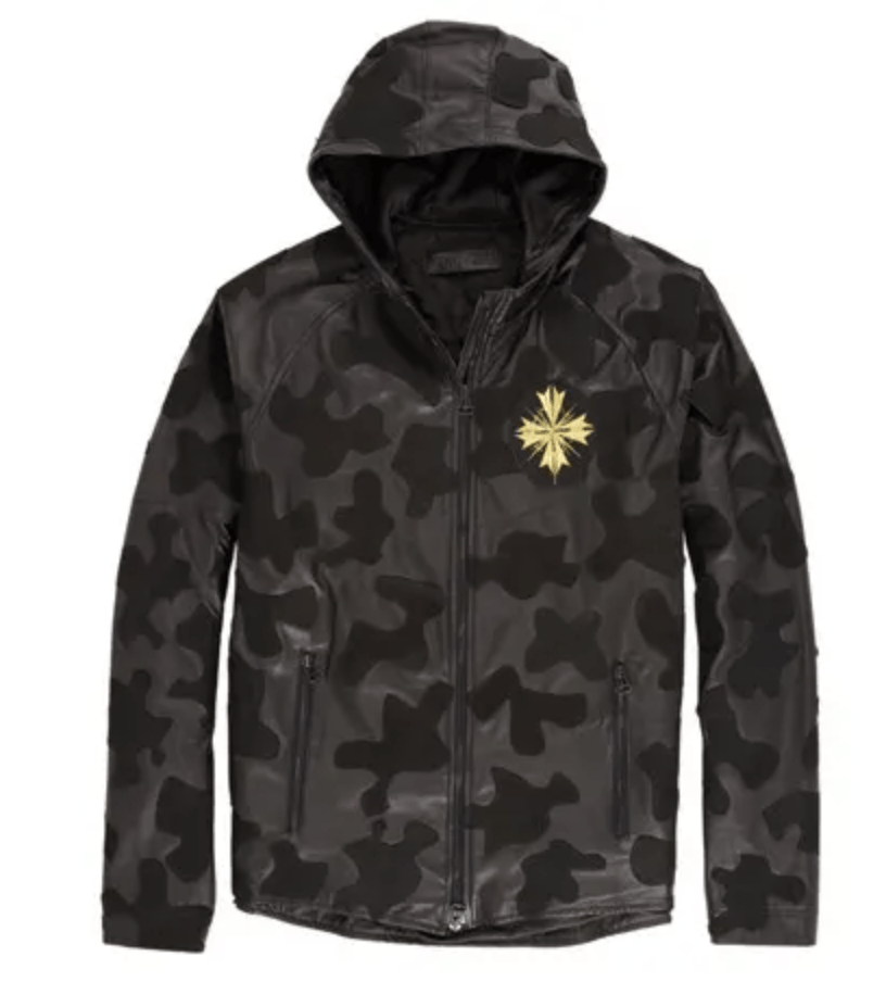 LEATHER AND SUEDE CAMO WINDBREAKER