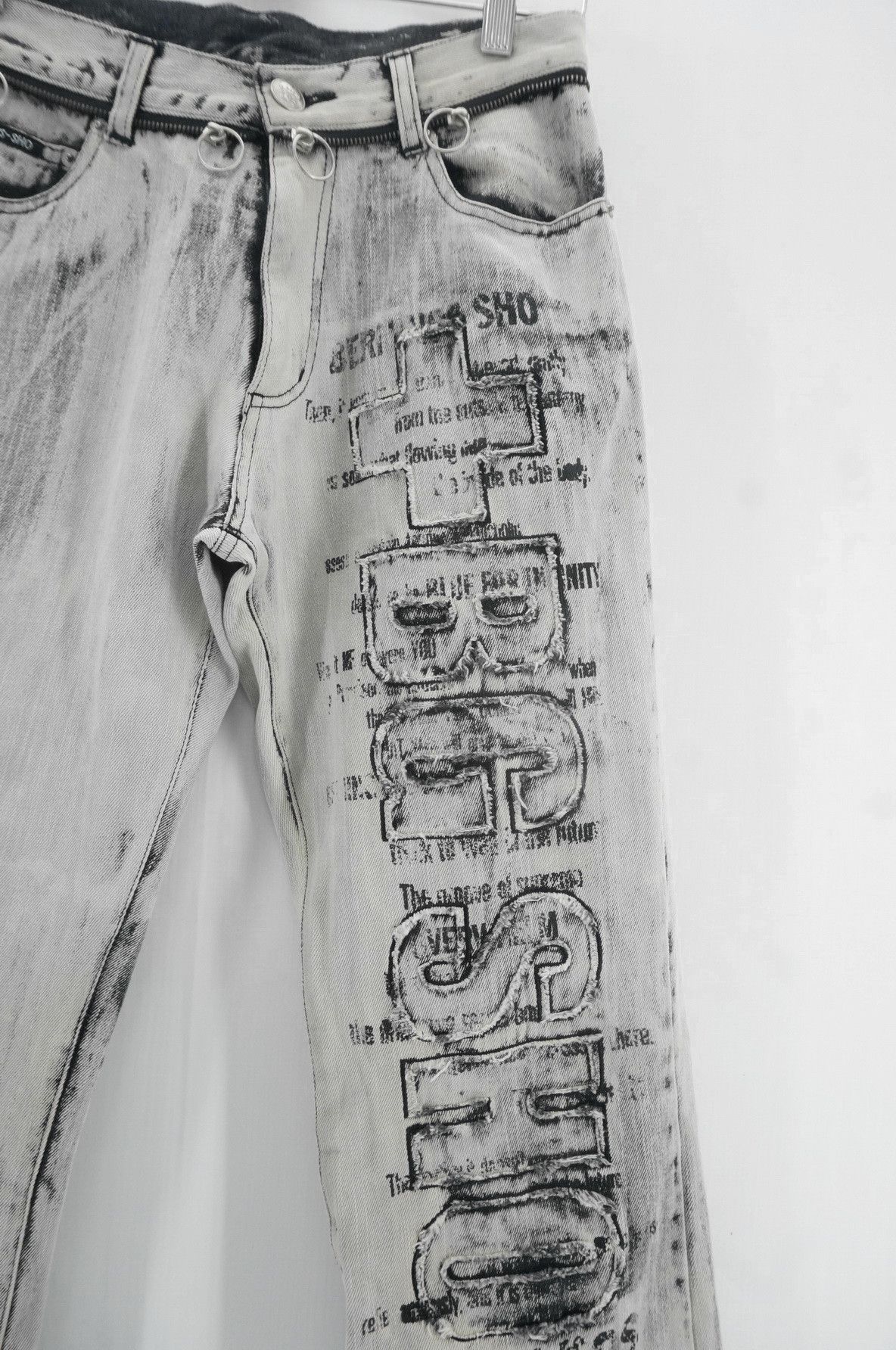 Japanese Brand Vintage BERNING SHO Punk Worn Out Offwhite Acid Wash Jeans Size US 29 - 4 Thumbnail