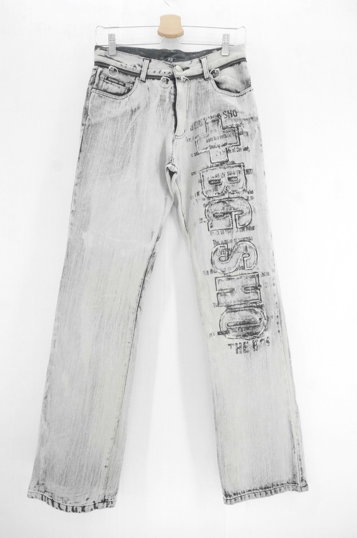 Japanese Brand Vintage BERNING SHO Punk Worn Out Offwhite Acid Wash Jeans Size US 29 - 1 Thumbnail