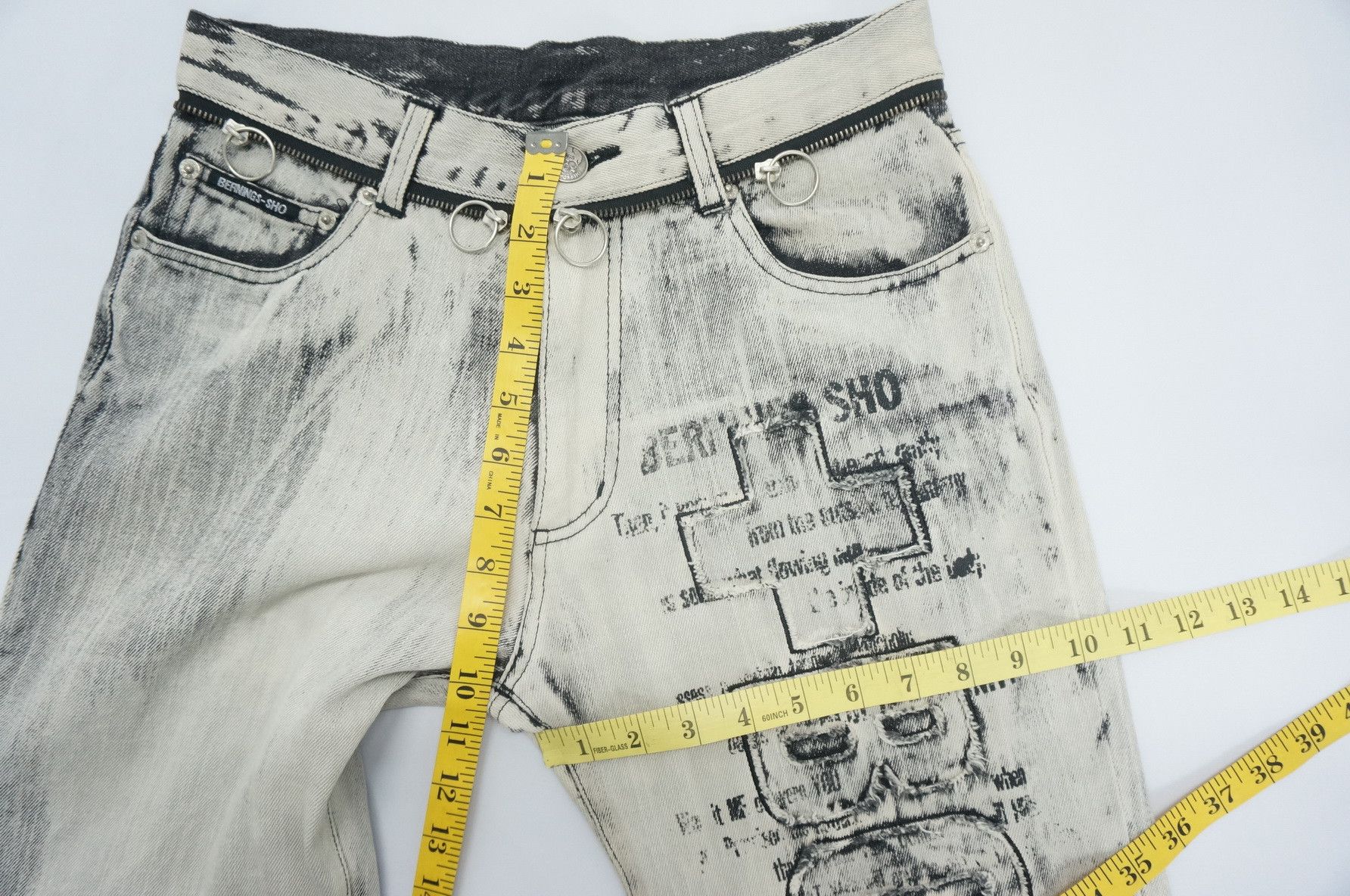 Japanese Brand Vintage BERNING SHO Punk Worn Out Offwhite Acid Wash Jeans Size US 29 - 20 Thumbnail