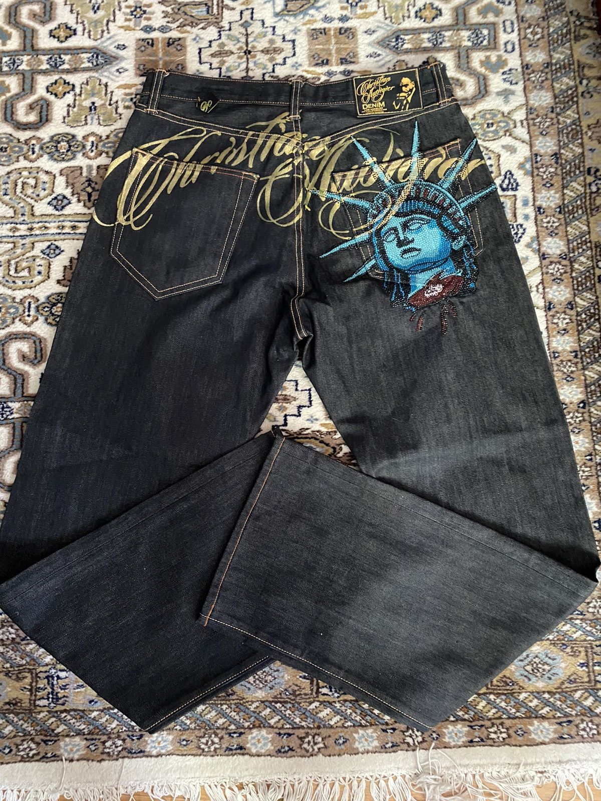 RARE Christian Audigier Statue of Liberty Jeans Swarowski