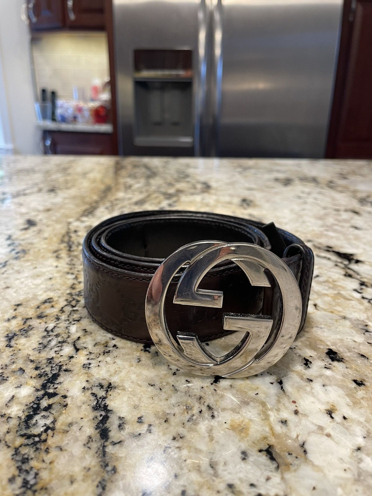 Gucci Monogram Brown Leather Belt