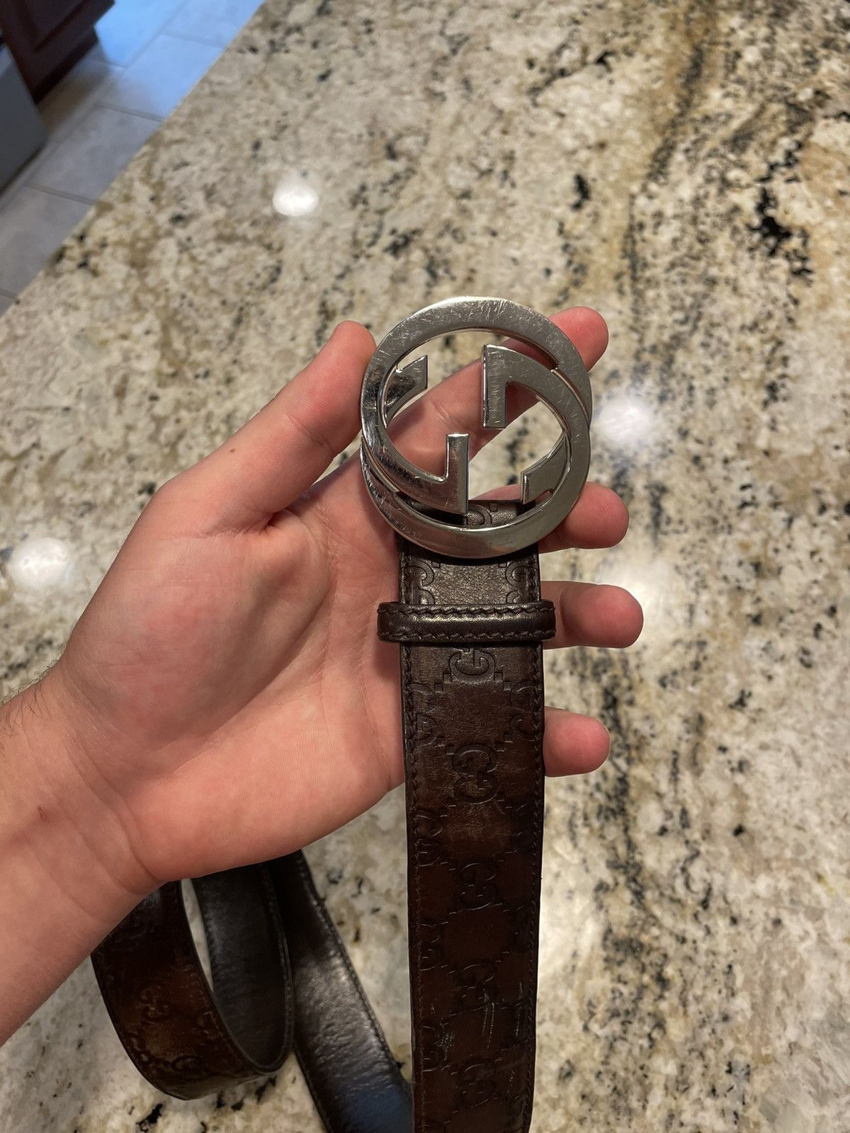 Gucci Gucci Monogram Brown Leather Belt Size 40 - 2 Thumbnail