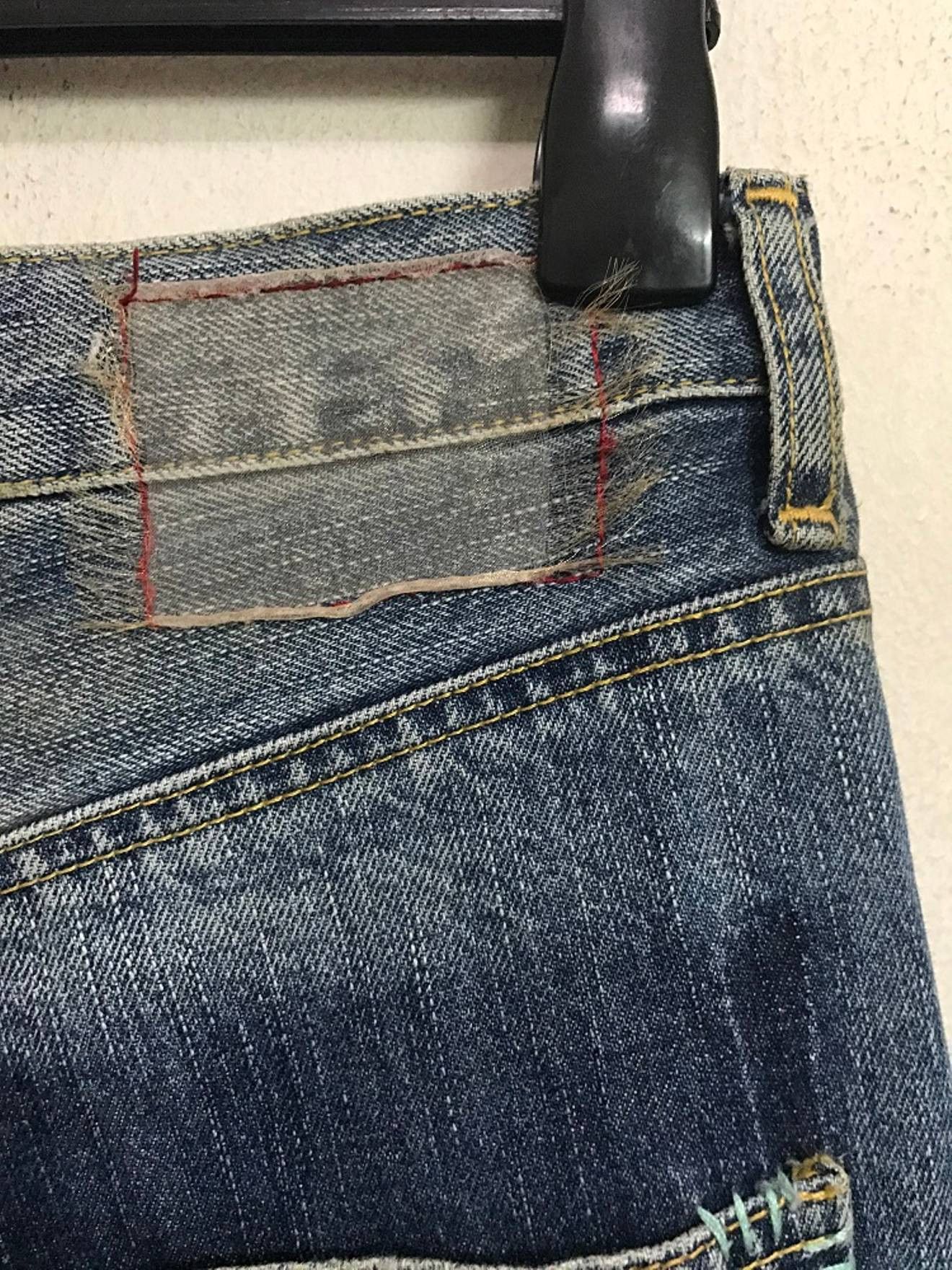 Vintage BISON Japan Rips Patchwork Exposed Stitching Denim Jeans Size US 31 - 17 Thumbnail