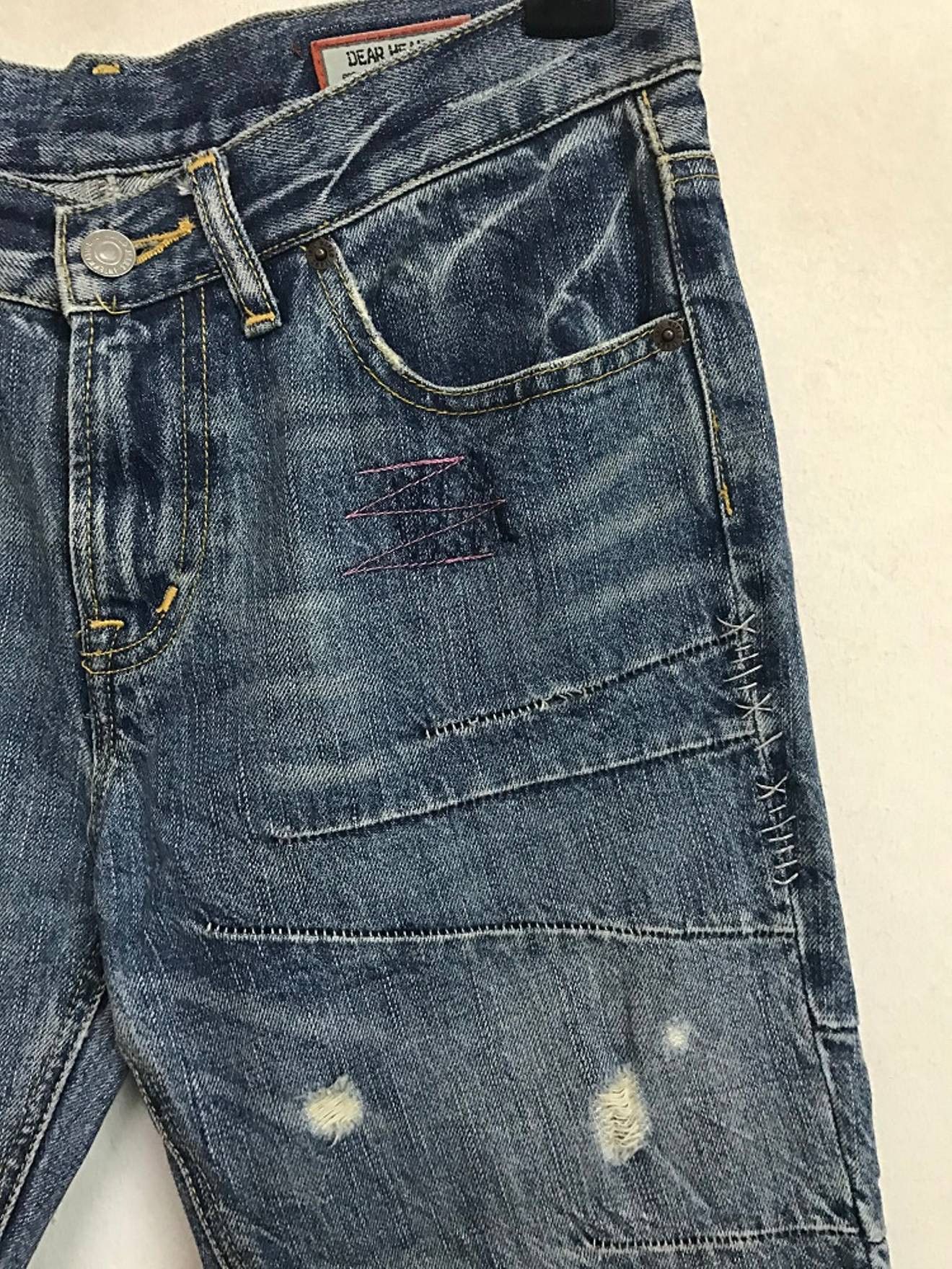 Vintage BISON Japan Rips Patchwork Exposed Stitching Denim Jeans Size US 31 - 3 Thumbnail