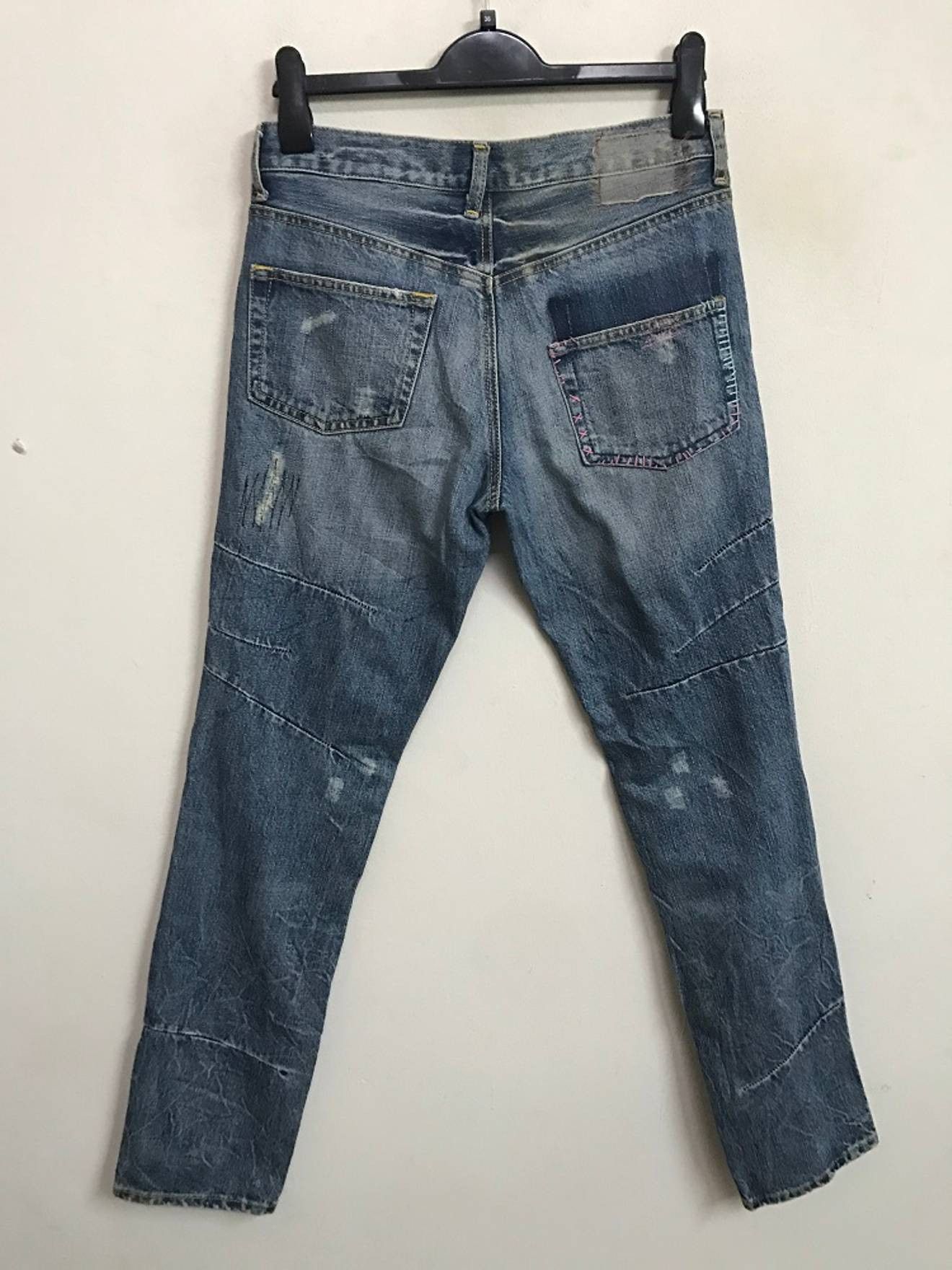 Vintage BISON Japan Rips Patchwork Exposed Stitching Denim Jeans Size US 31 - 10 Thumbnail