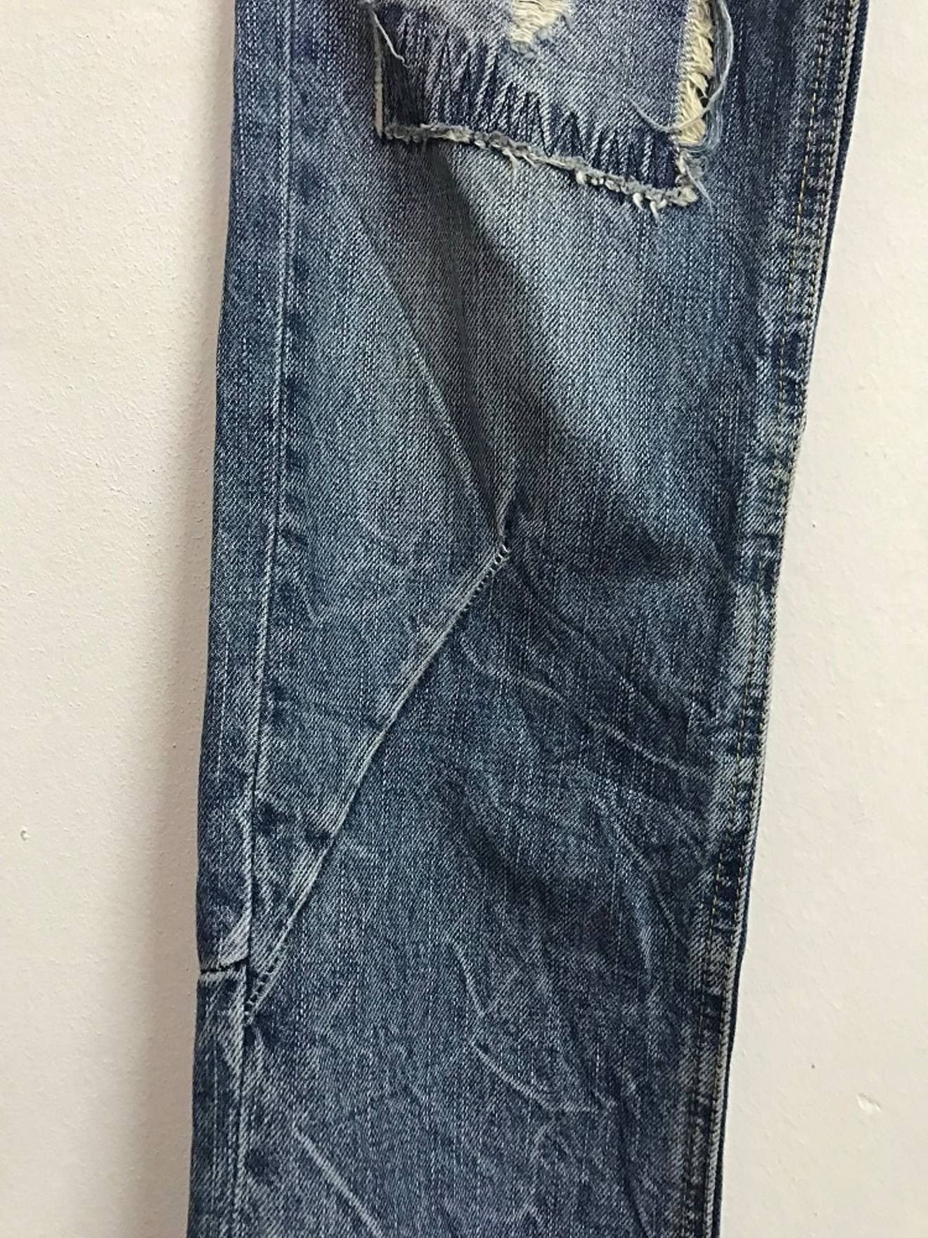 Vintage BISON Japan Rips Patchwork Exposed Stitching Denim Jeans Size US 31 - 6 Thumbnail