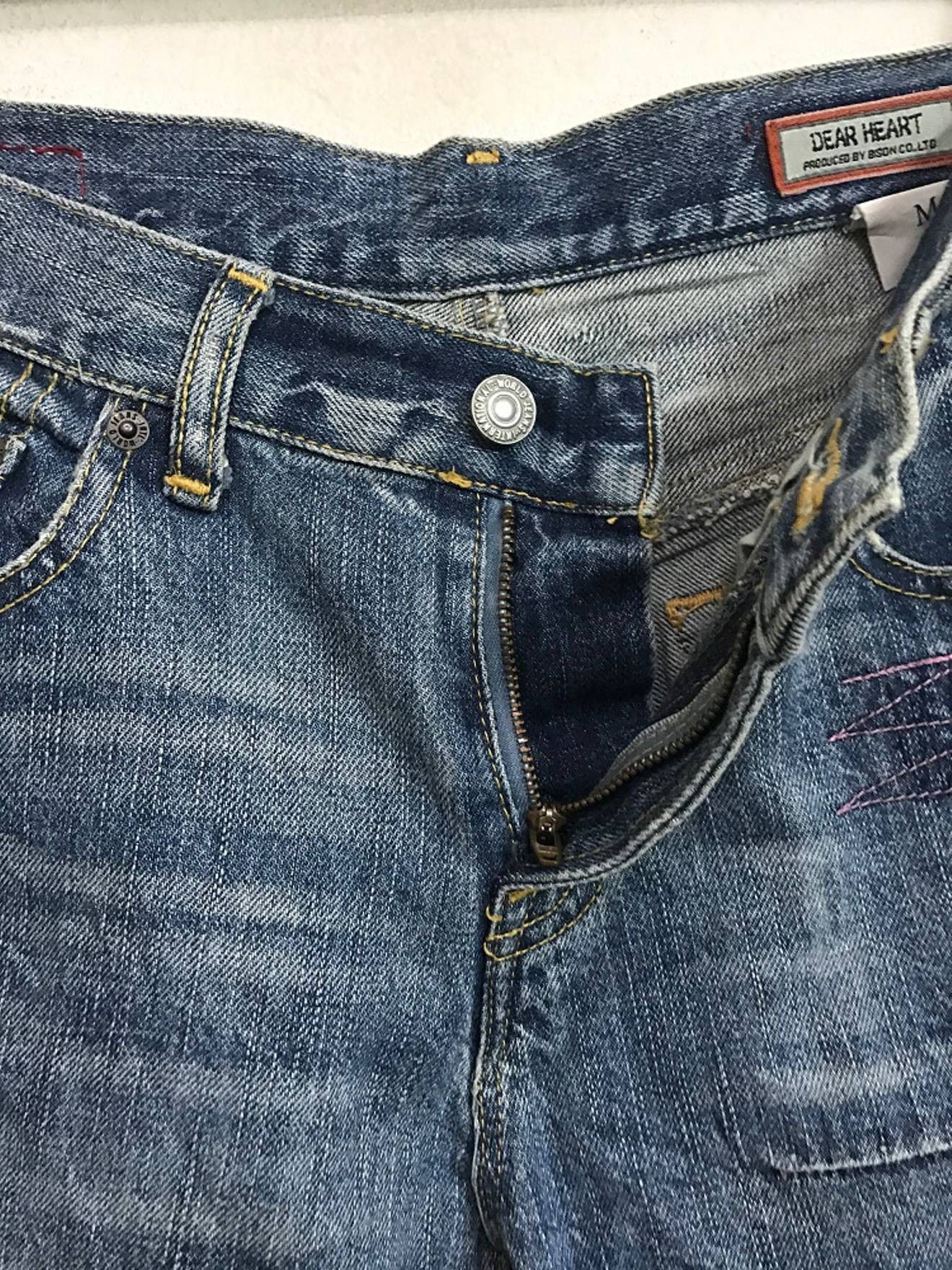 Vintage BISON Japan Rips Patchwork Exposed Stitching Denim Jeans Size US 31 - 4 Thumbnail