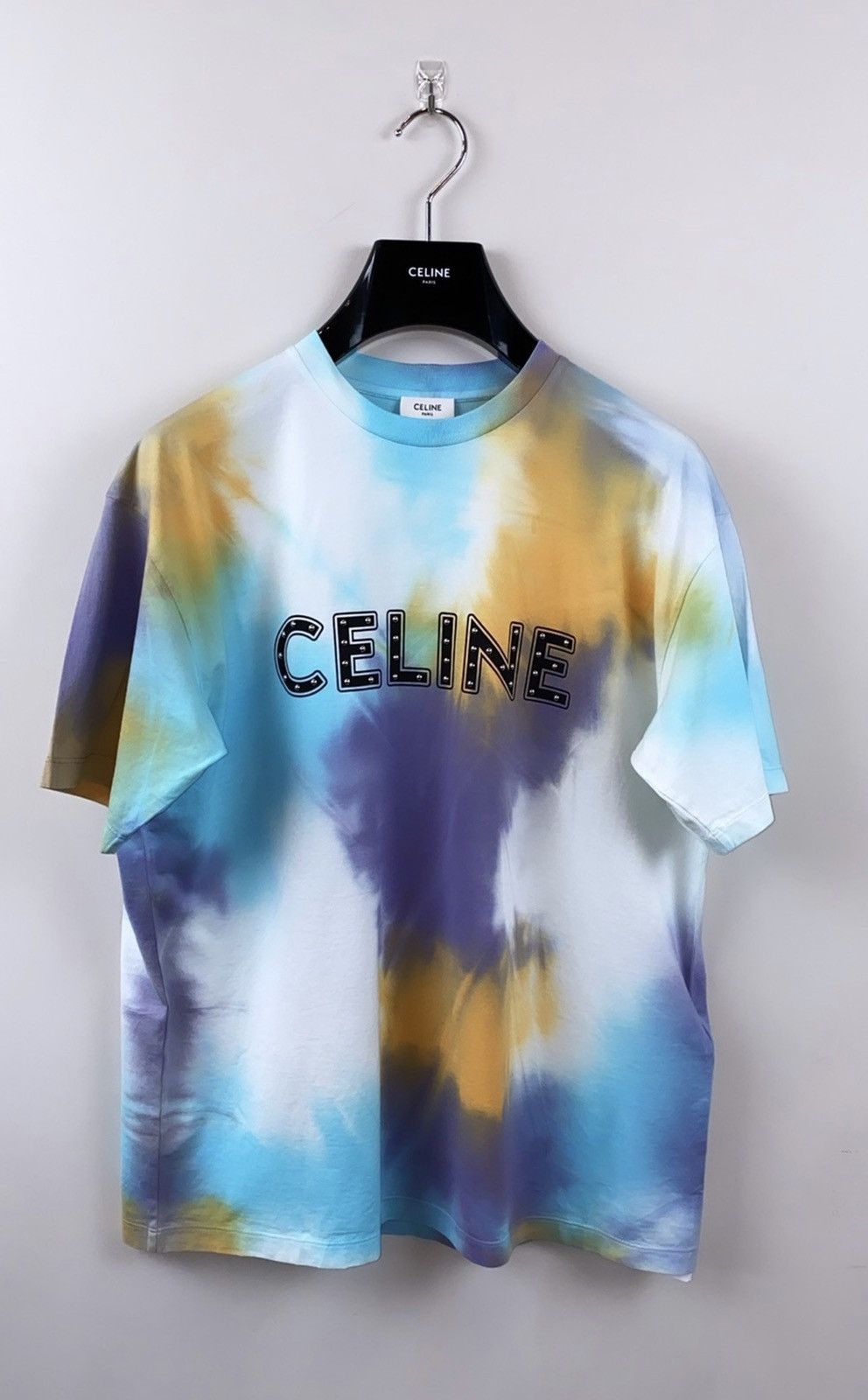 image of Celine Stud Logo Tie Dye T Shirt, Men's (Size XS)