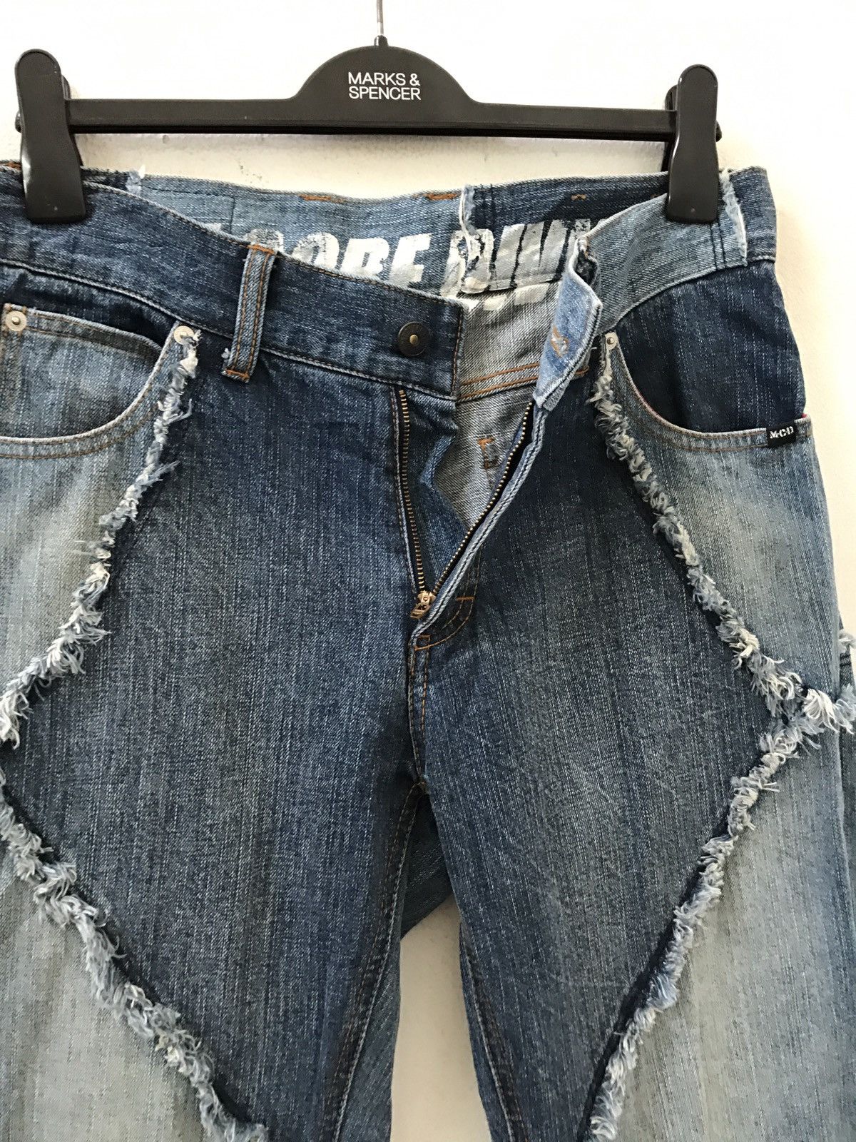 Vintage Japanese Designer MC DIVISION Cut Out Raw Edge Denim Jeans Size US 31 - 8 Thumbnail