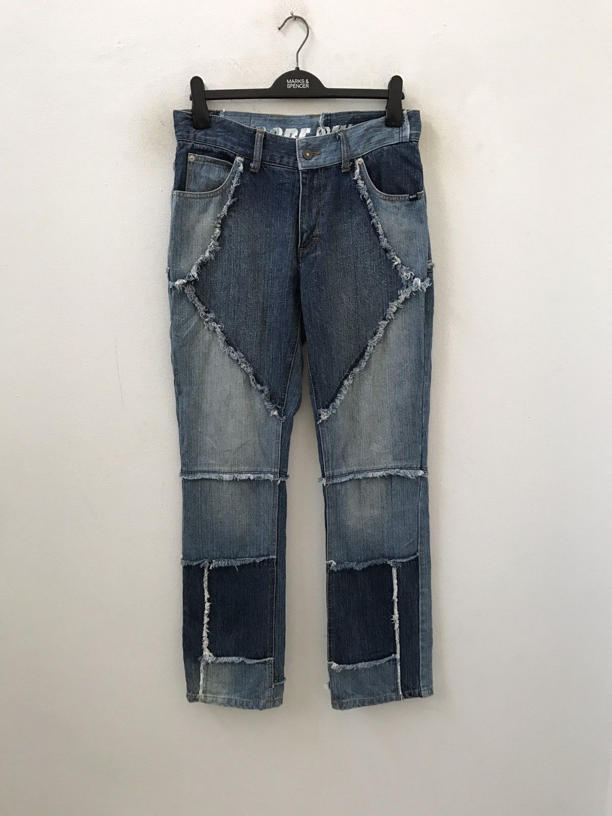 Japanese Designer MC DIVISION Cut Out Raw Edge Denim Jeans