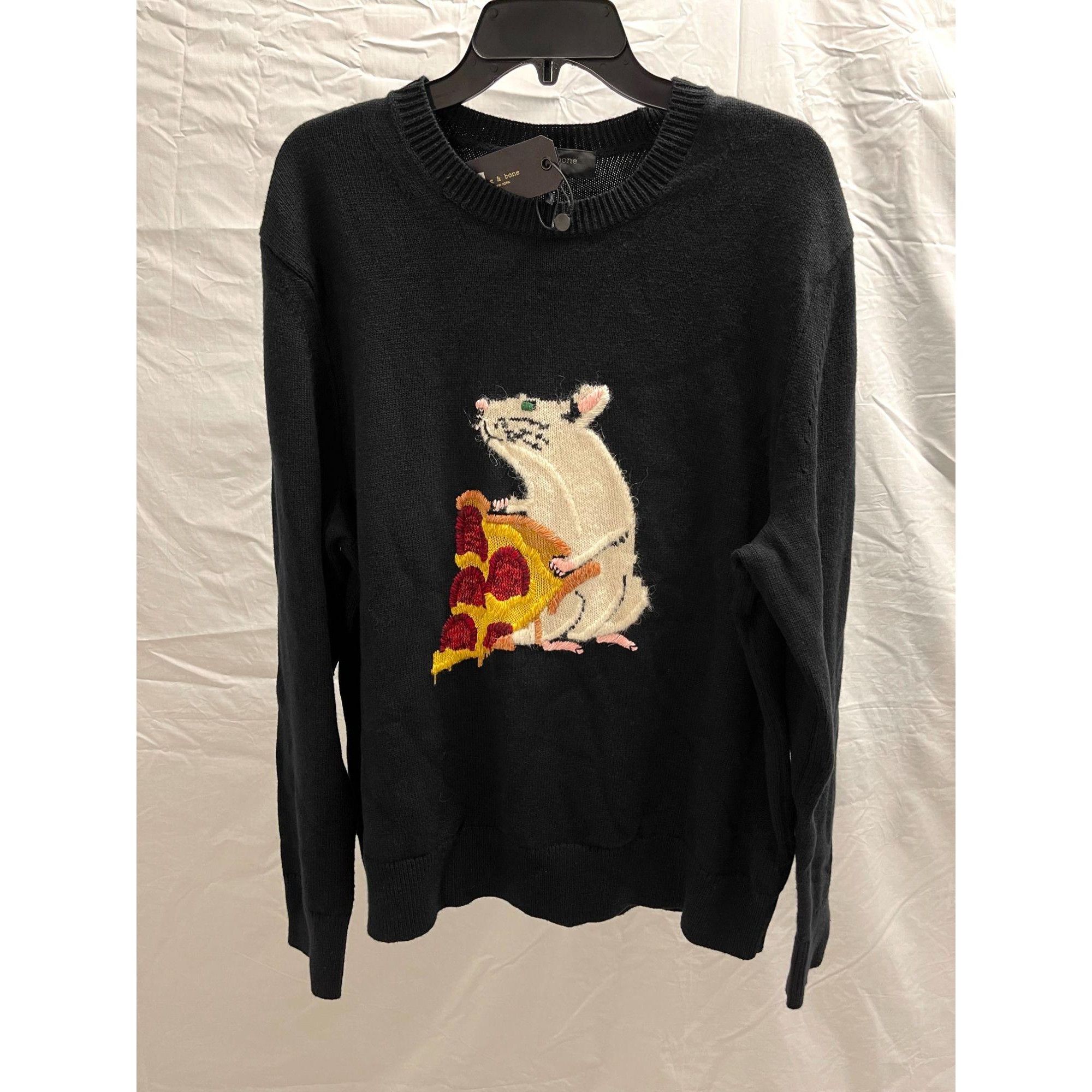 NEW Rag Bone Black Pizza Rat Crewneck Sweatshirt