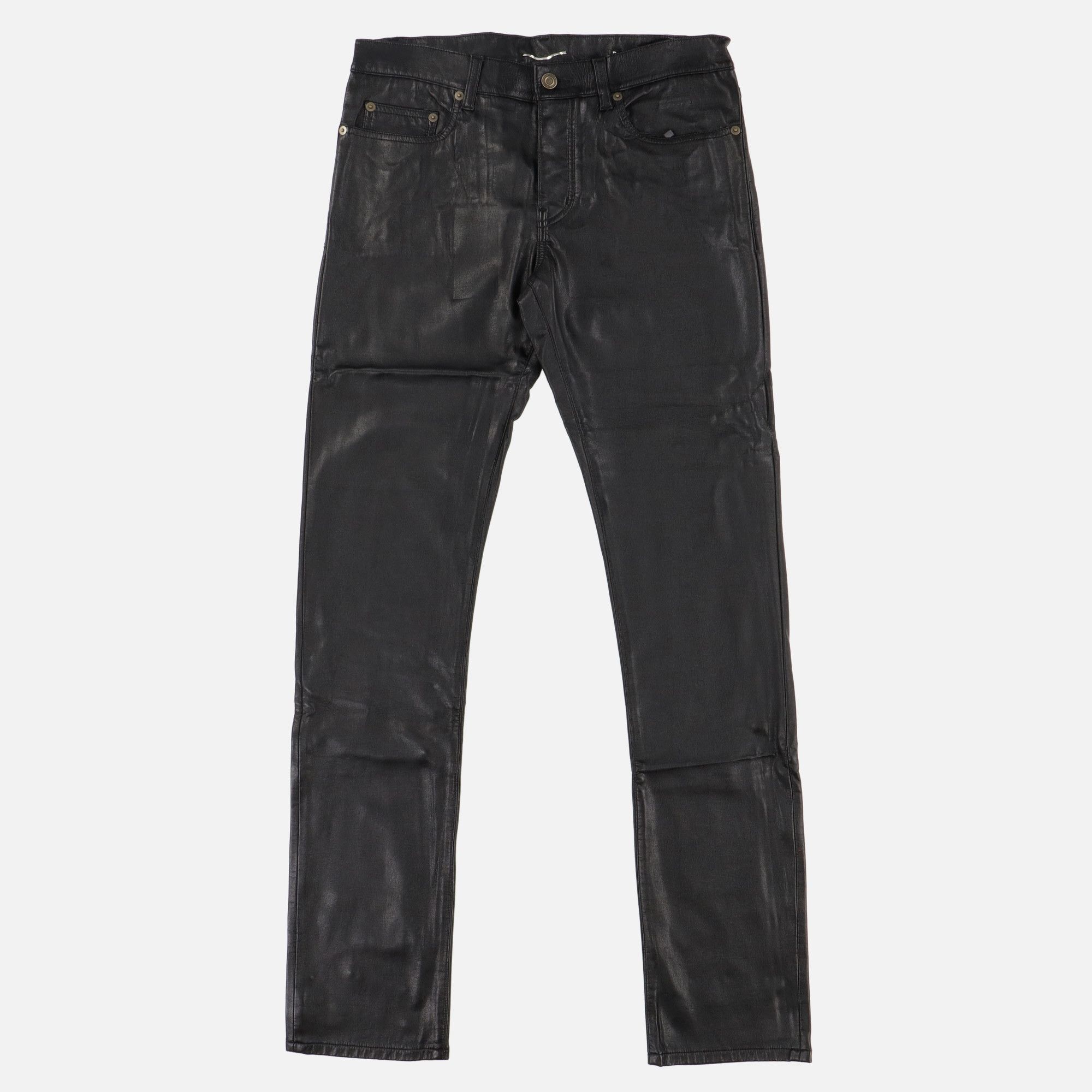Saint Laurent Paris D01 Black Faux Leather Slim Jeans Grailed
