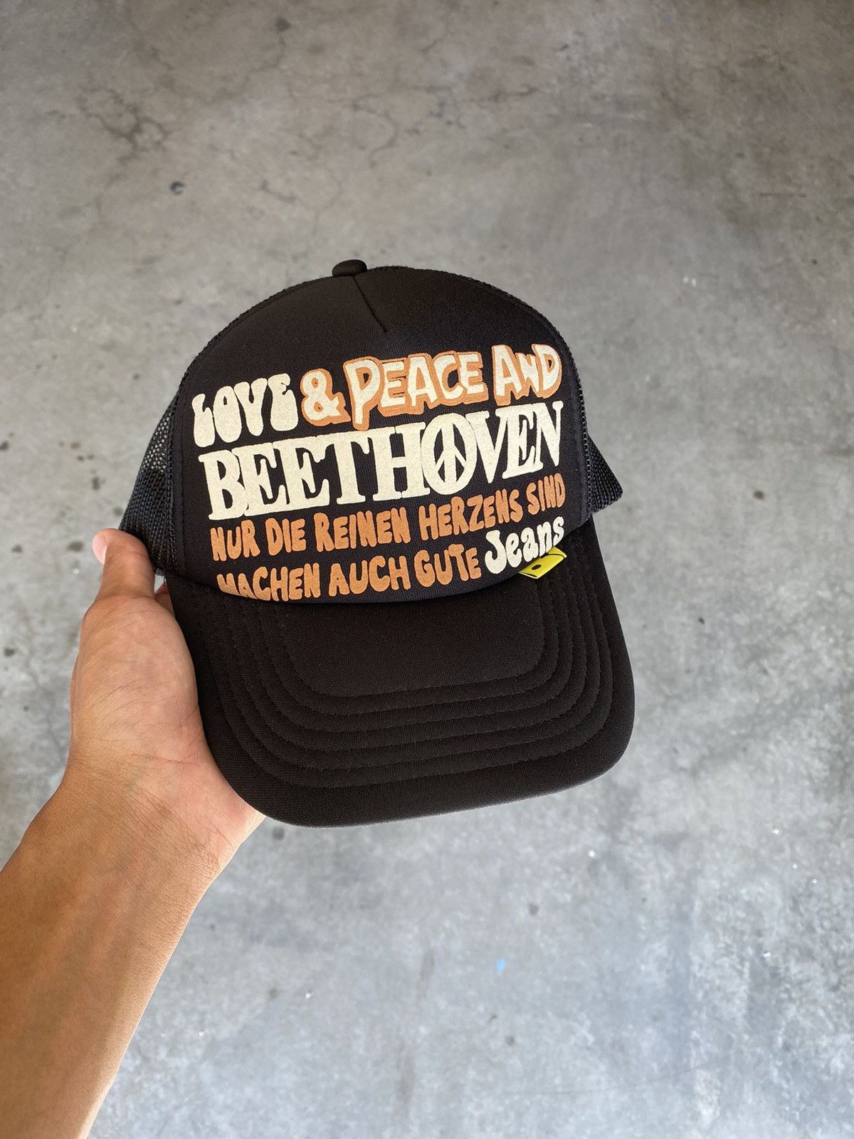 Kapital Kapital Trucker Hat Peace & Love and Beethoven Black | Grailed