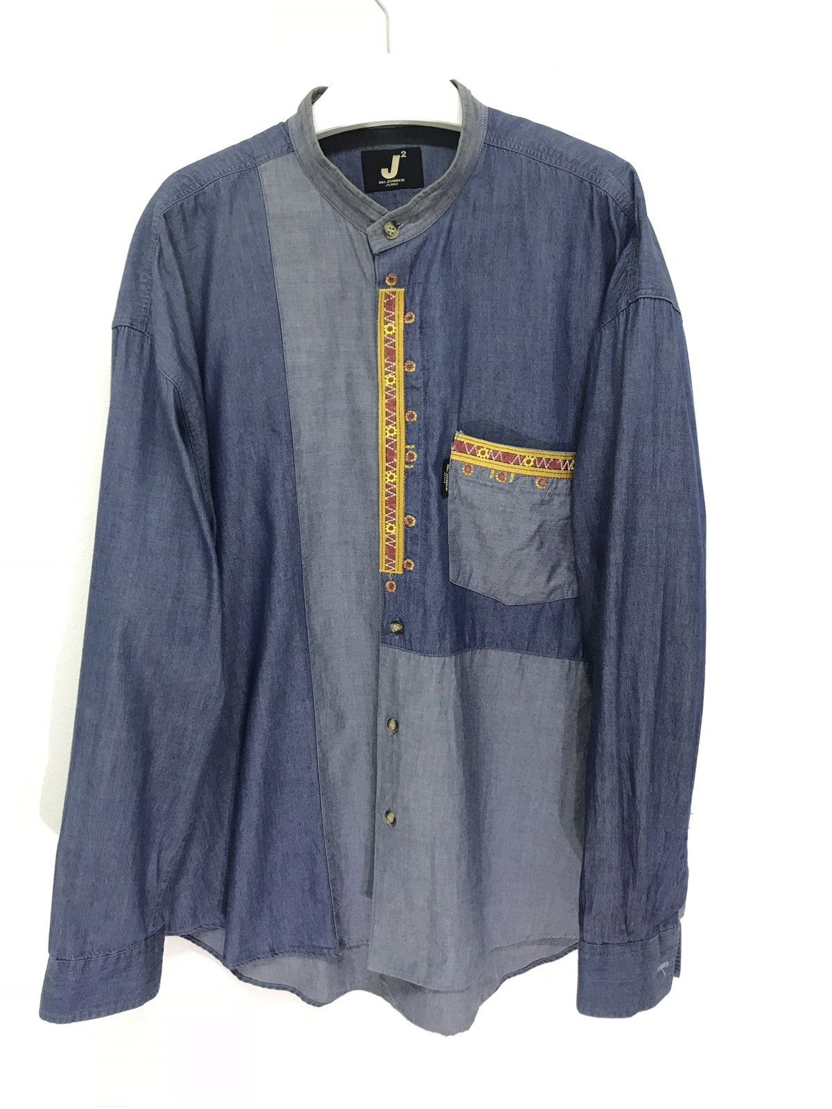 Japanese Brand Mr Junko Denim Chambray Shirt Thin Patchwork 6🟩2 Size US L / EU 52-54 / 3 - 1 Thumbnail