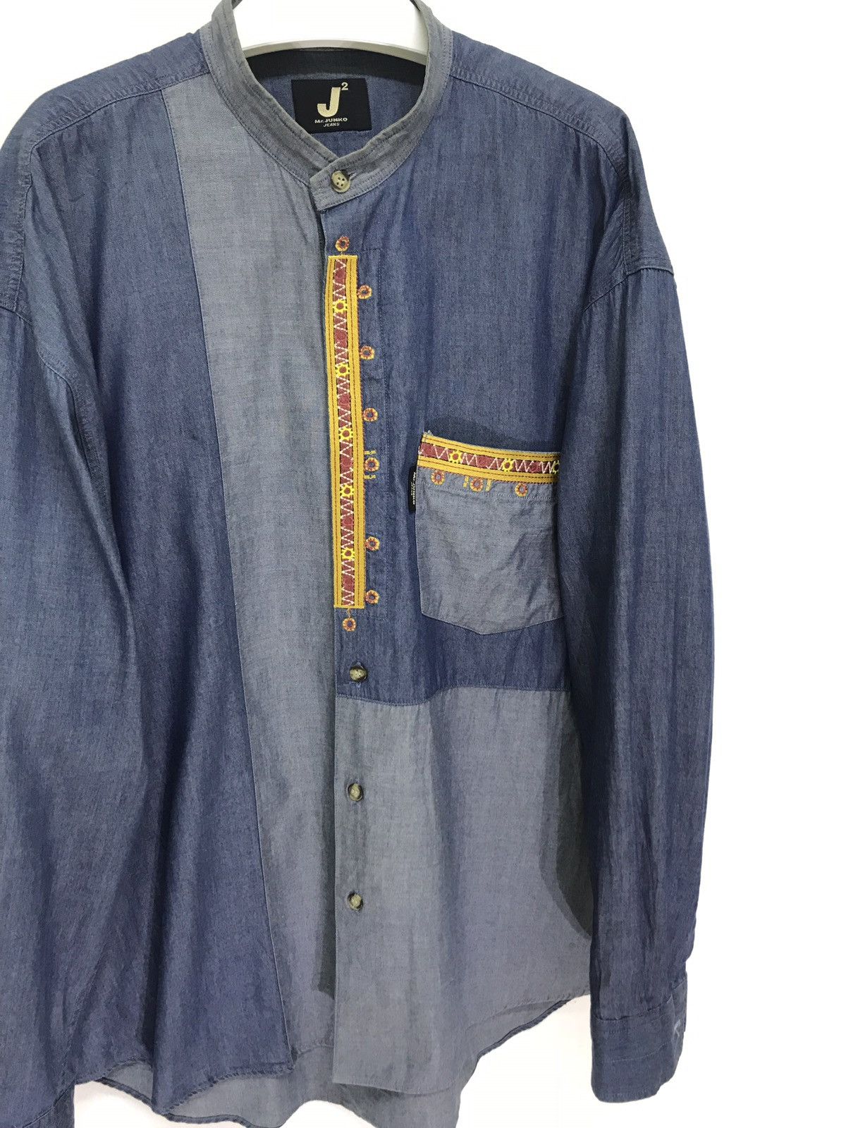 Japanese Brand Mr Junko Denim Chambray Shirt Thin Patchwork 6🟩2 Size US L / EU 52-54 / 3 - 2 Thumbnail