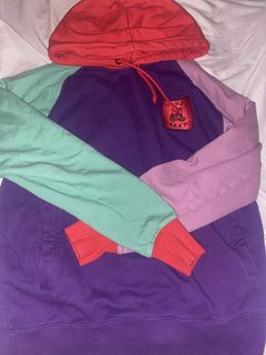 Vintage Teddy Fresh Pastel Color Block Hoodie Sweatshirt Small 