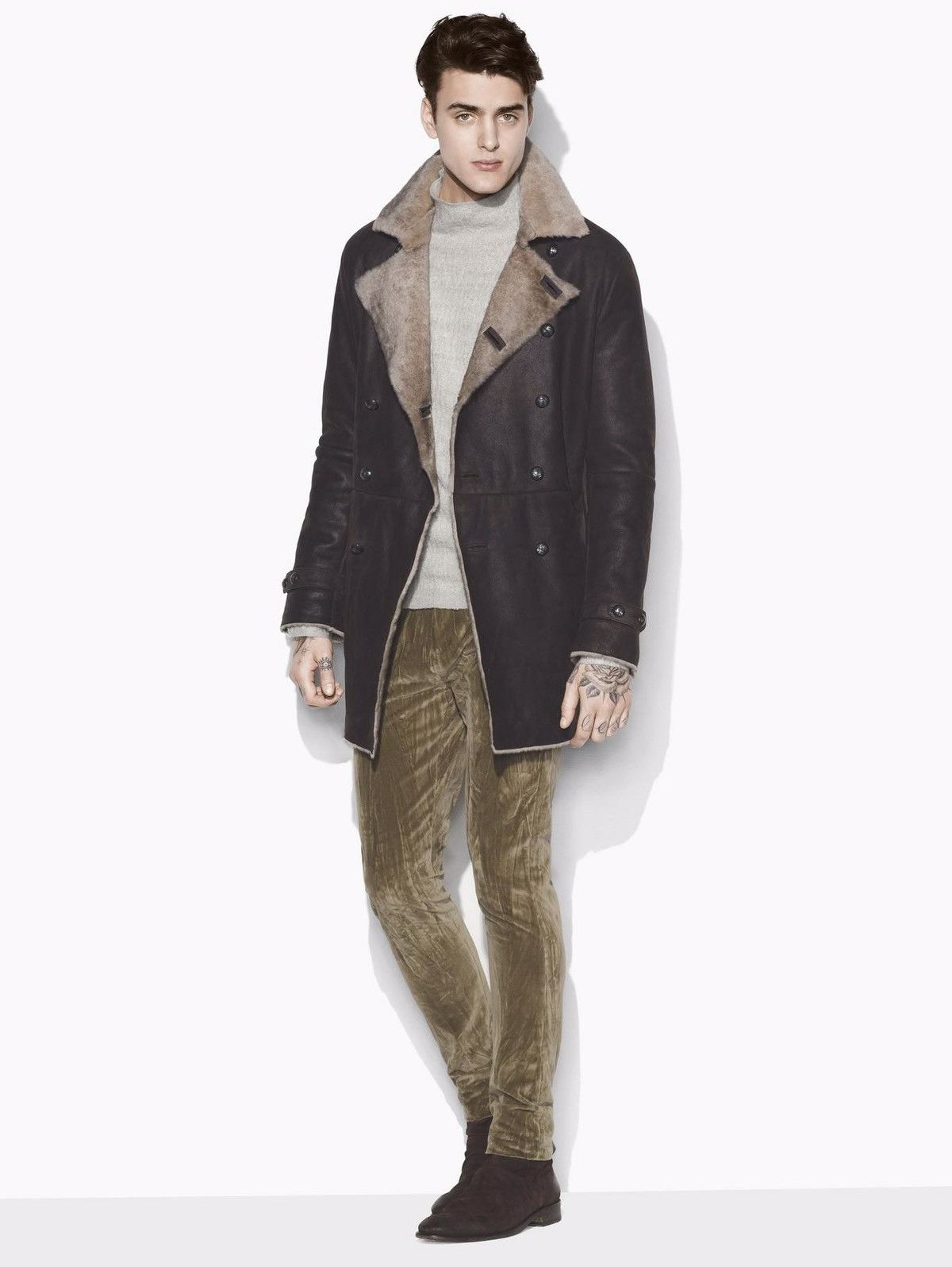 John Varvatos Double Breasted Shearling Coat | Grailed