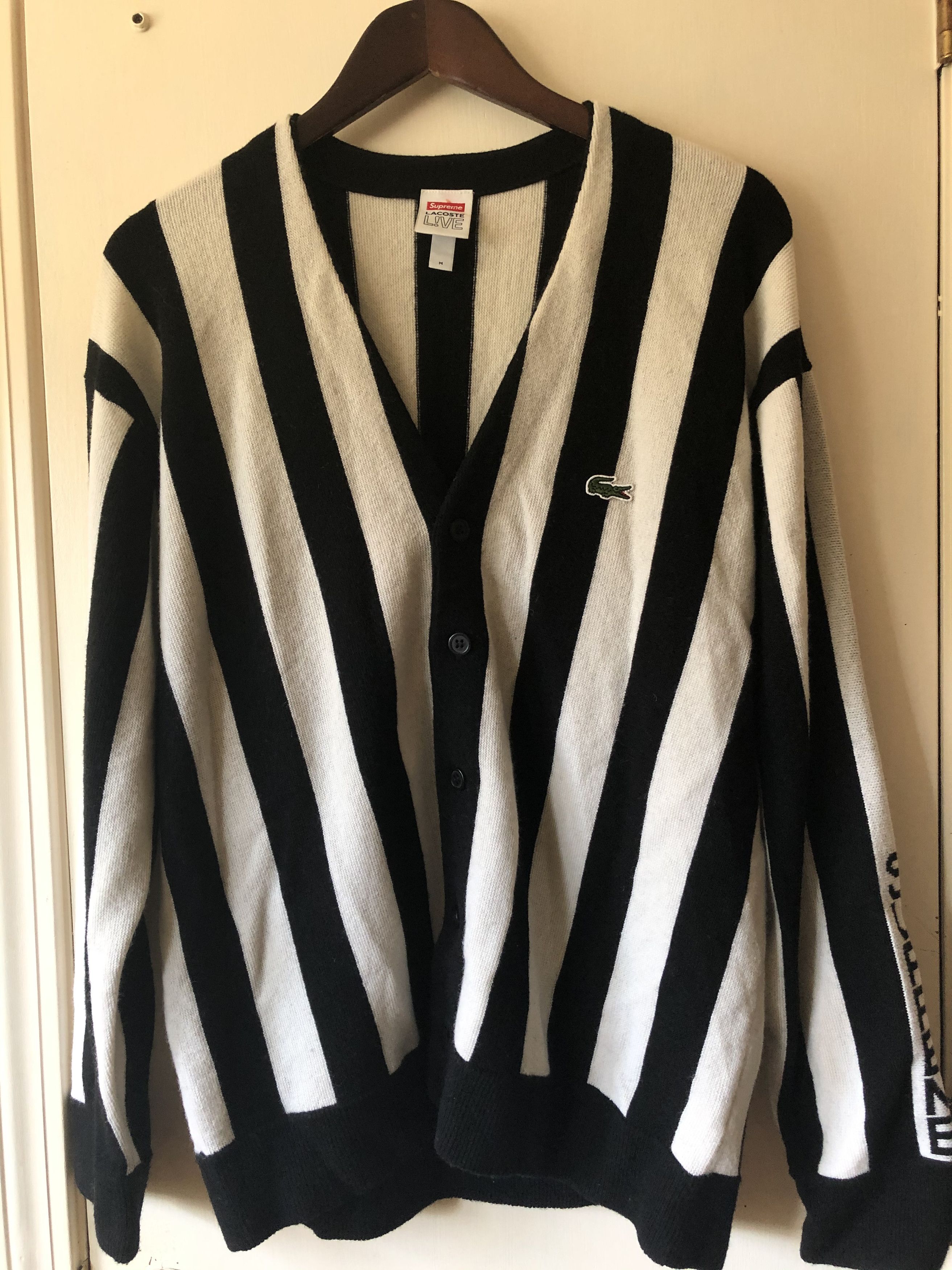 Lacoste × Supreme Supreme x Lacoste Striped Cardigan Black / White 