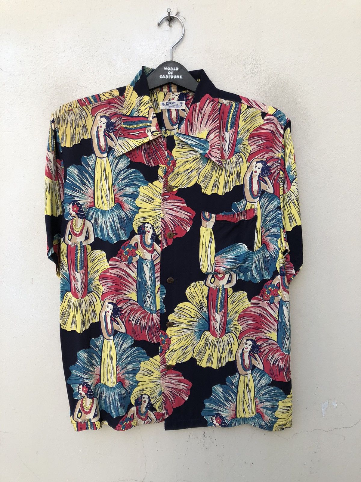 Sugar Cane × Wacko Maria Sun surf Japan Hibiscus 🌺 Hula Girl Rayon Hawaiian Shirt Size US M / EU 48-50 / 2 - 7 Thumbnail