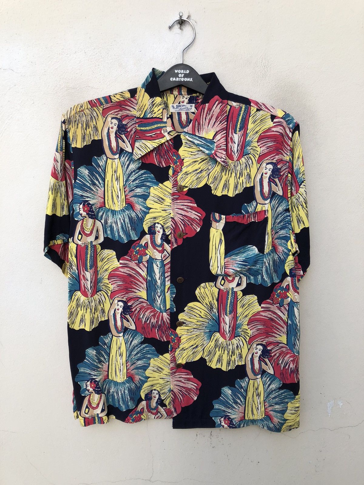 Sugar Cane × Wacko Maria Sun surf Japan Hibiscus 🌺 Hula Girl Rayon Hawaiian Shirt Size US M / EU 48-50 / 2 - 6 Thumbnail