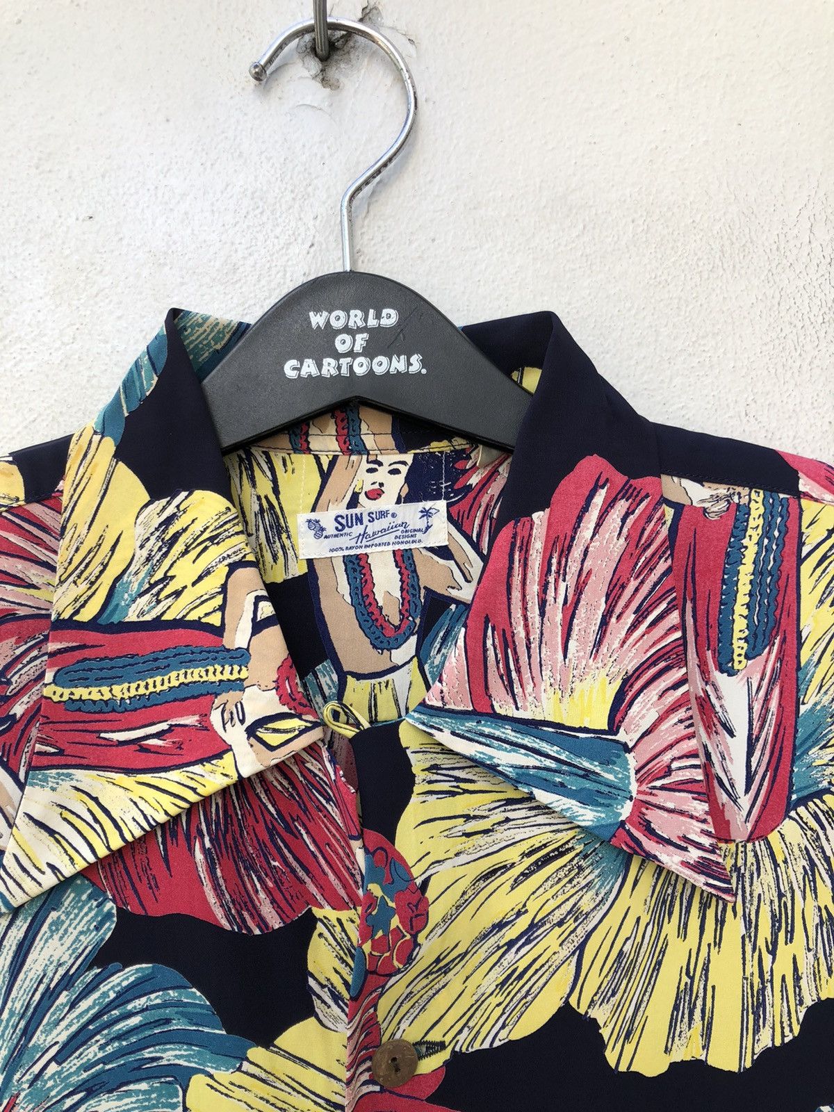 Sugar Cane × Wacko Maria Sun surf Japan Hibiscus 🌺 Hula Girl Rayon Hawaiian Shirt Size US M / EU 48-50 / 2 - 8 Thumbnail